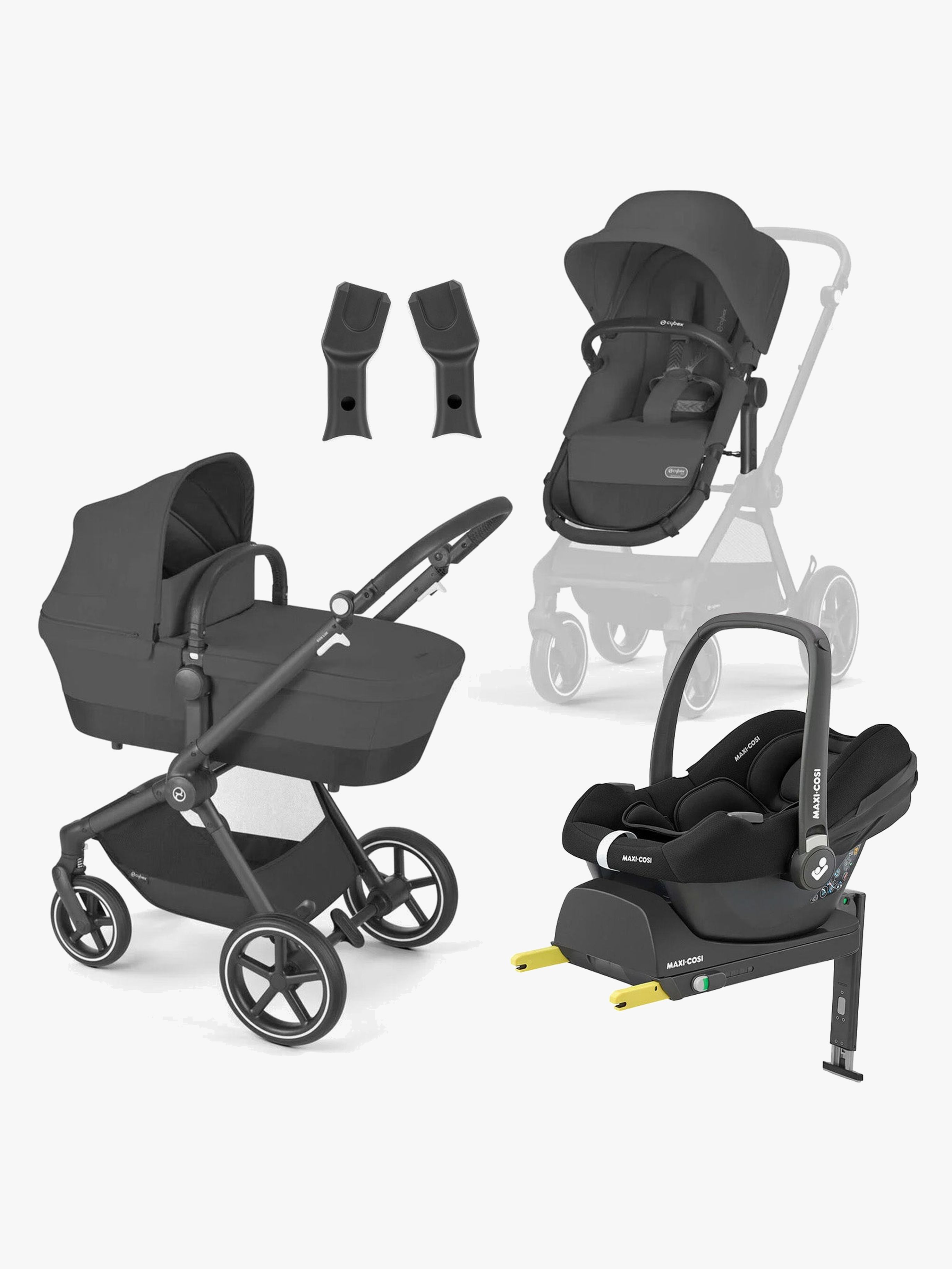 Cybex EOS Lux Kombikinderwagen inkl. Maxi-Cosi CabrioFix Babyschale &  Basis, Black/Moon Black