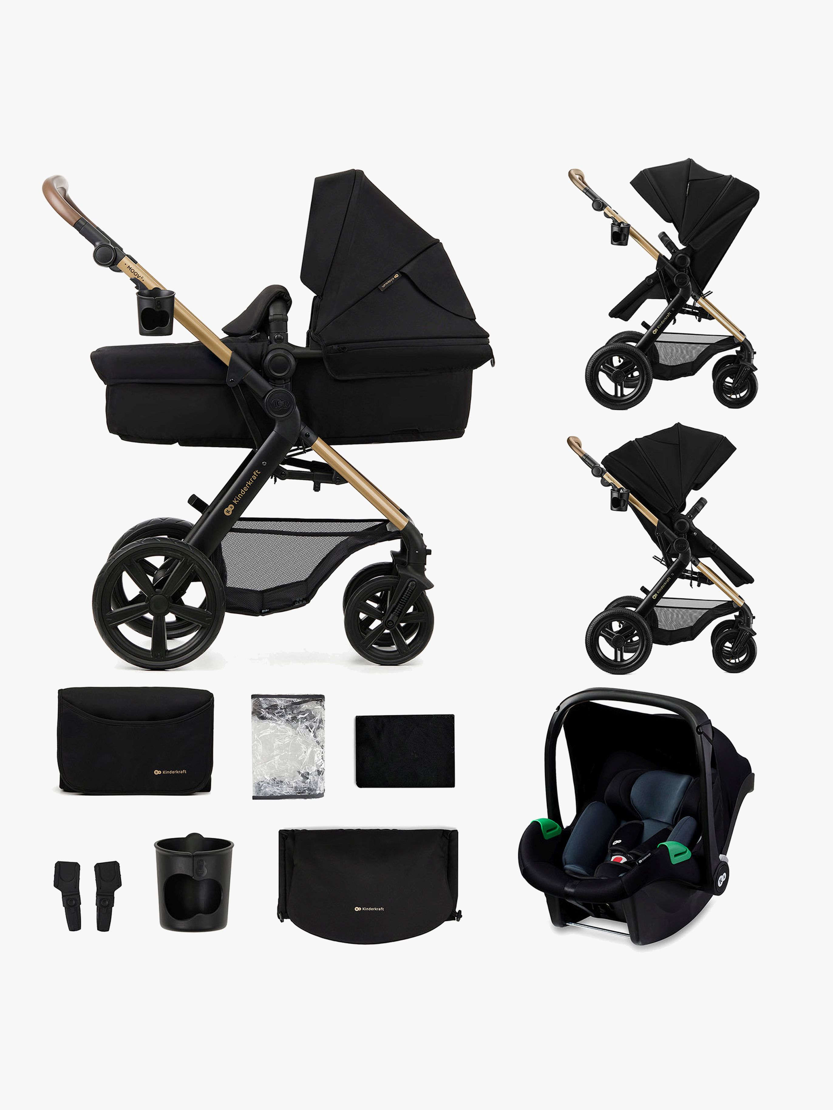 Kinderkraft MOOV 2 XL Air Kombikinderwagen, Pure Black, Kinderwagen, 2 in 1