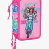 Barbie Gefülltes Dreifach-Federmäppchen 37 Teile, Blau/Pink