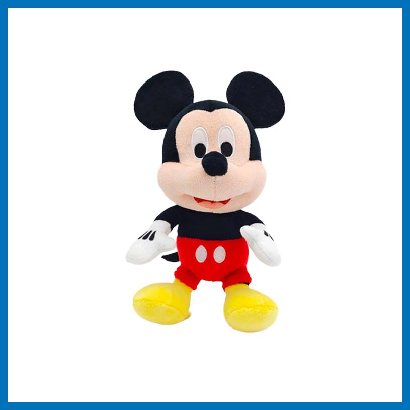 Mickey Mouse Plüschfigur mit dem Text 'Disney'.