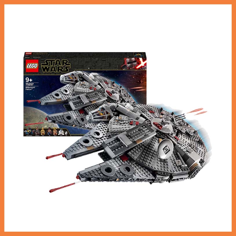 LEGO Star Wars Millennium Falcon mit dem Text '9+ 75257'.