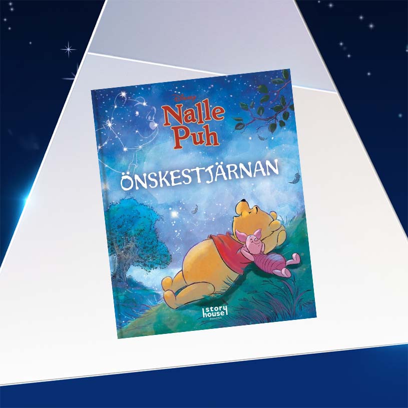 Buchumschlag mit Winnie Puuh und Ferkel unter einem sternenklaren Himmel.