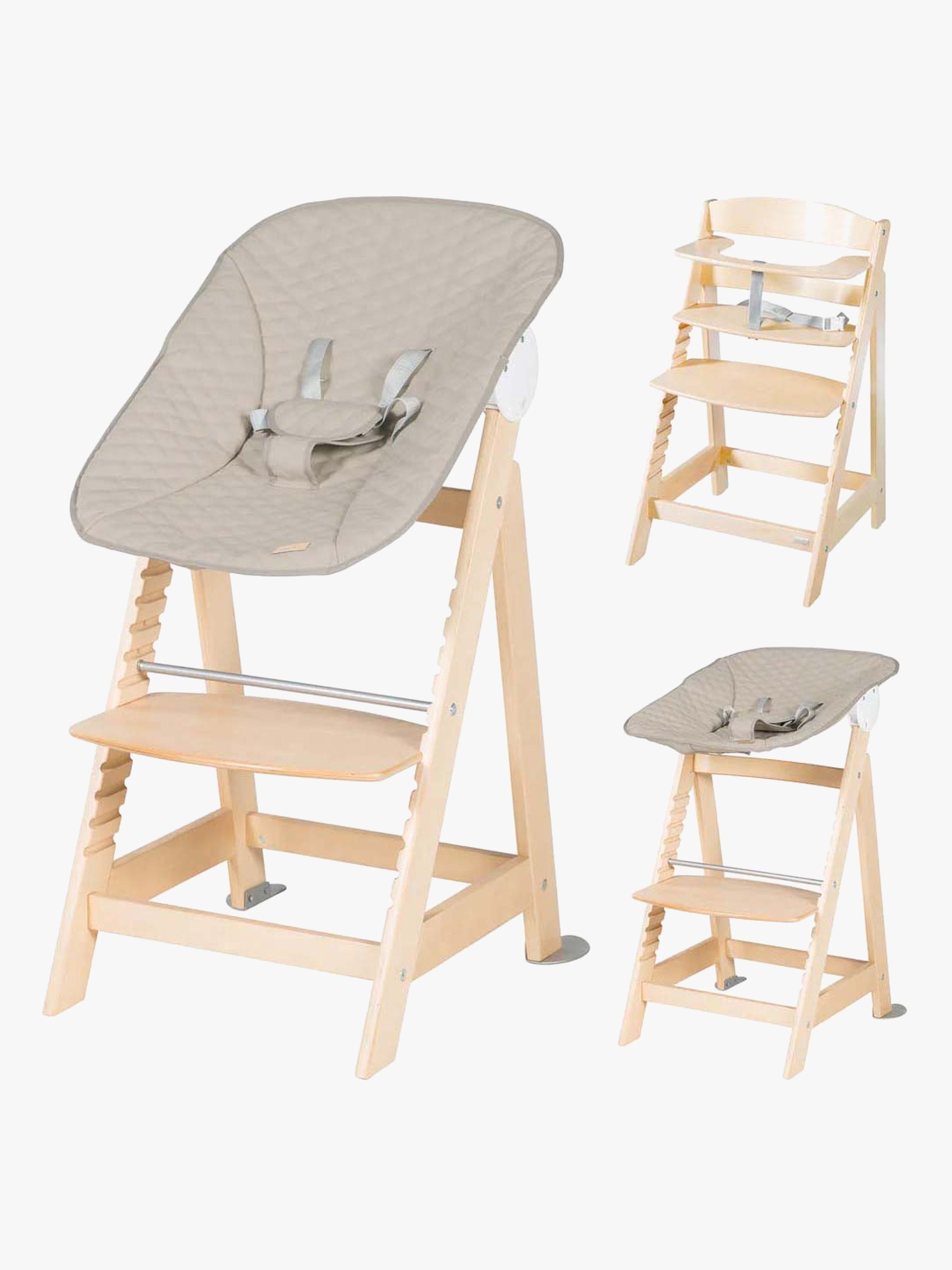Born Up 2-in-1 Hochstuhl, Natural / Greyish Quilted