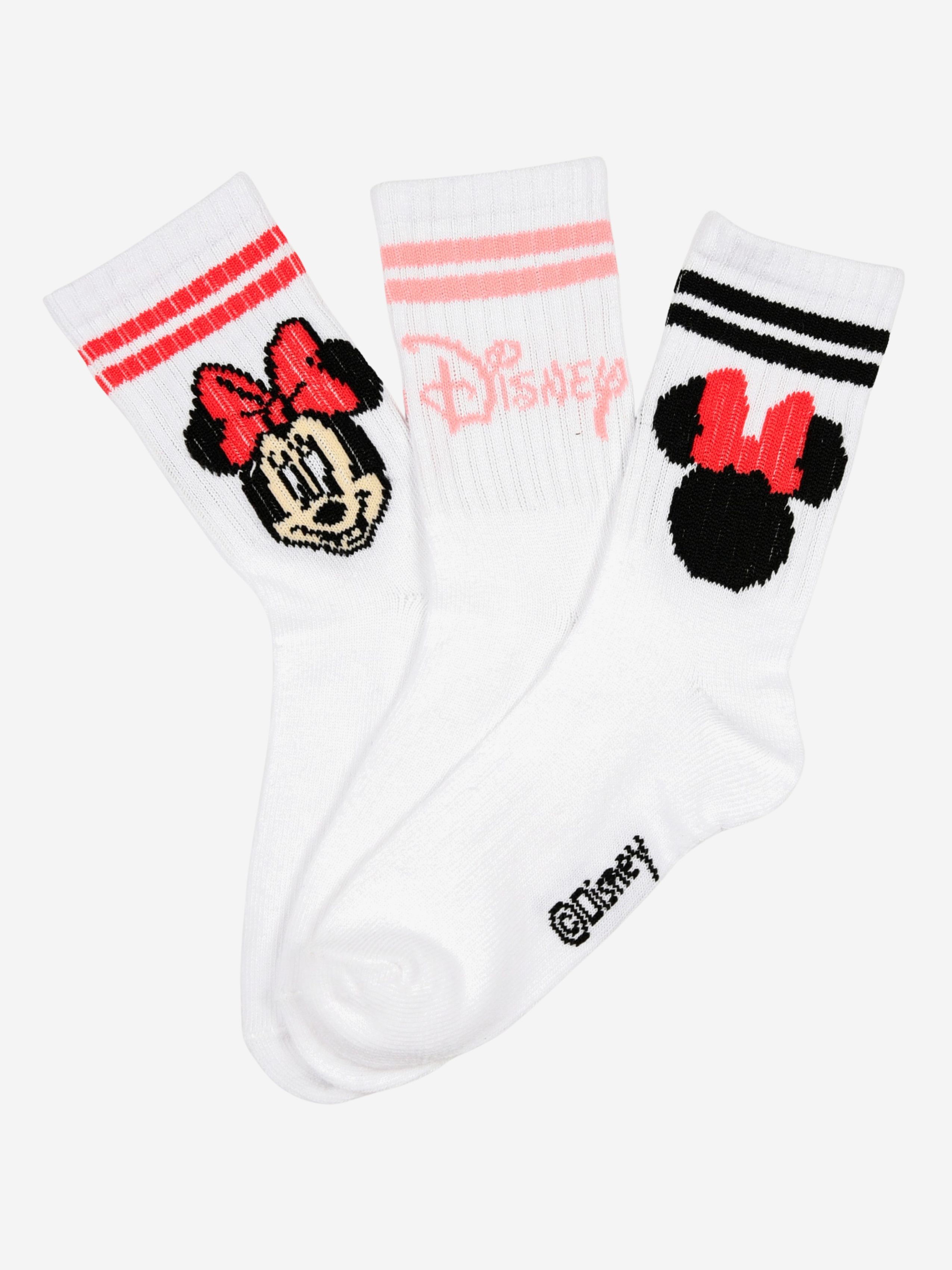 Disney Minnie Maus Socken 3er-Pack, Mehrfarbig, 27-30
