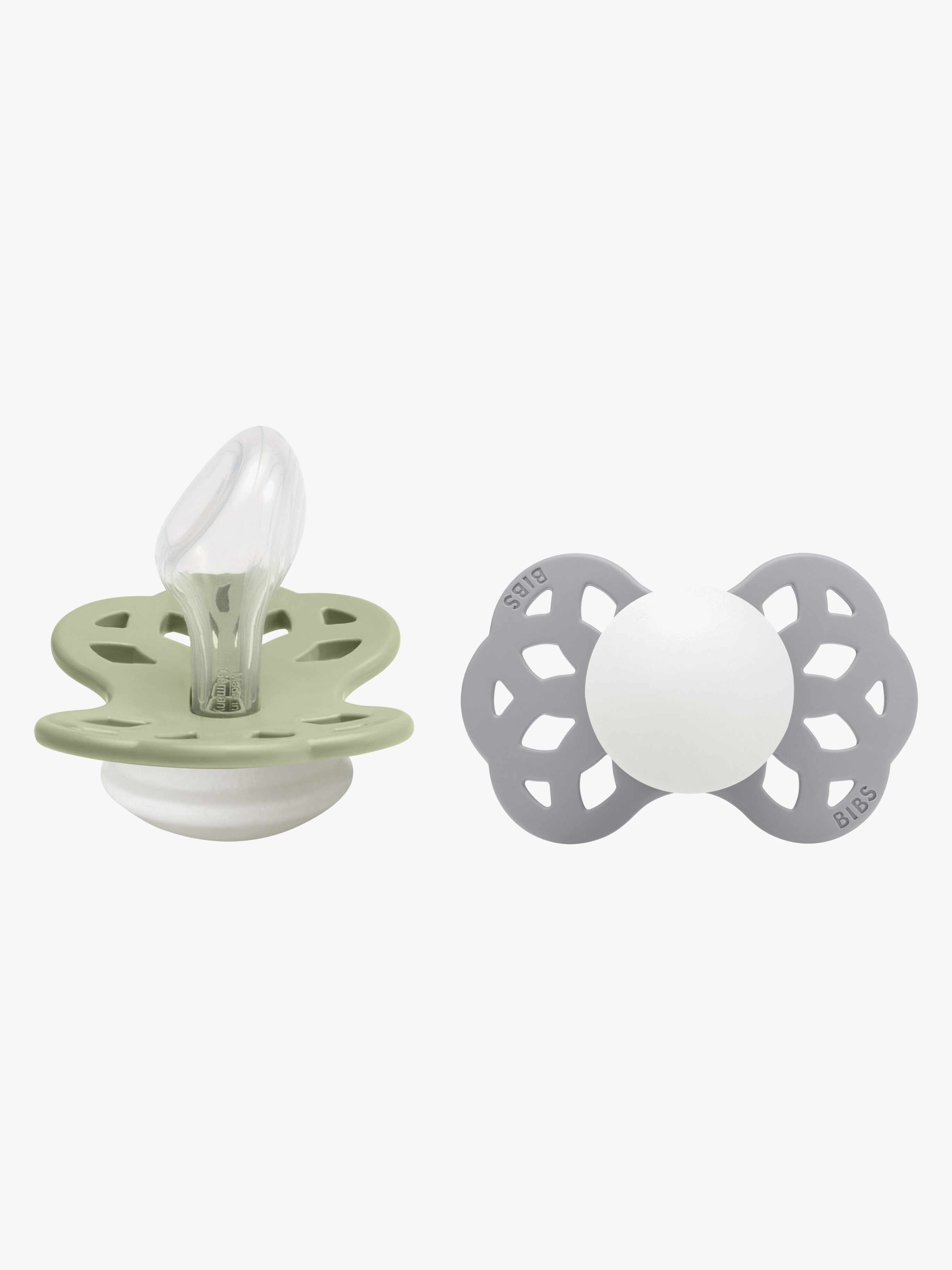 BIBS Infinity Schnuller 2er-Pack Silikon Größe 2 Anatomisch, Sage GLOW/Cloud GLOW