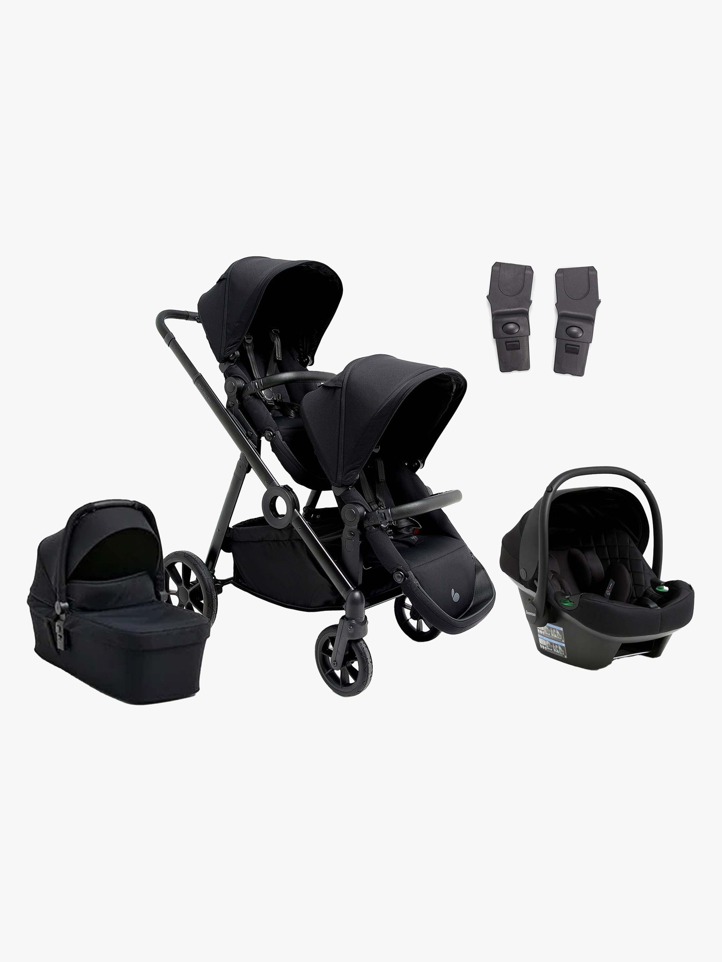 Beemoo Pro Multi 2 Geschwisterwagen inkl. Route i-Size Babyschale, Coffee Black/Black Stone, Doppelkinderwagen
