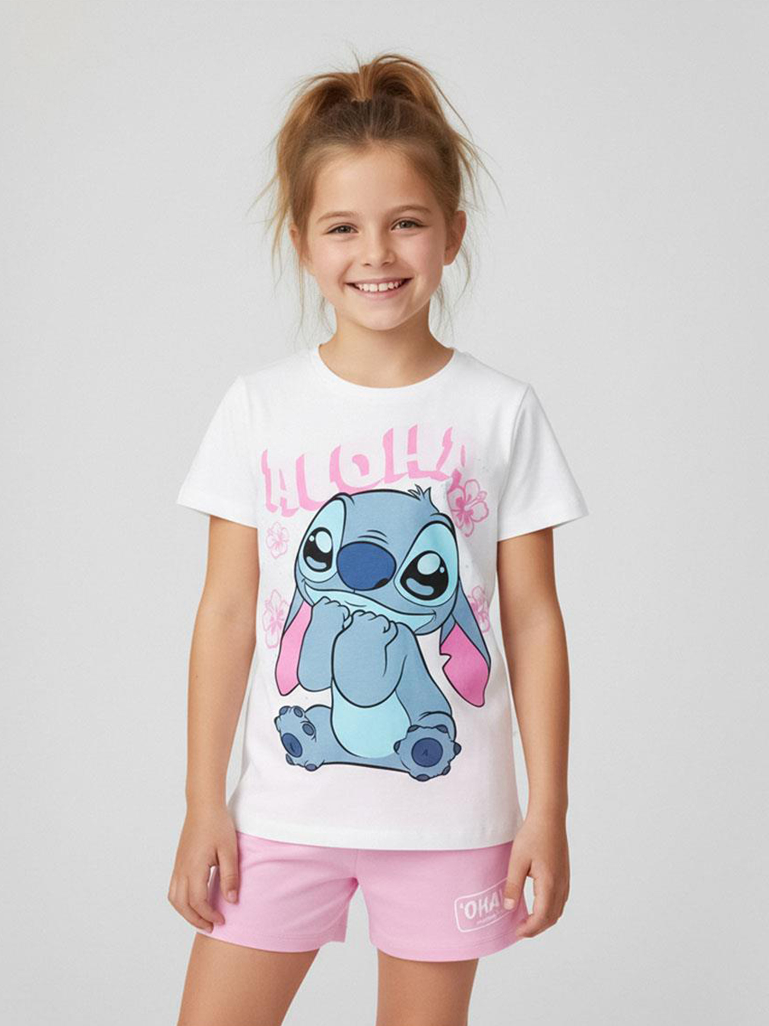 Disney Stitch T-Shirt Und Shorts Set, Weiß, 152-158