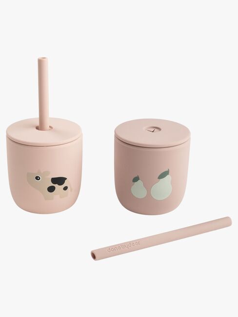 Done By Deer Tiny Farm Trinkhalmbecher Silikon 2er-Pack, Powder