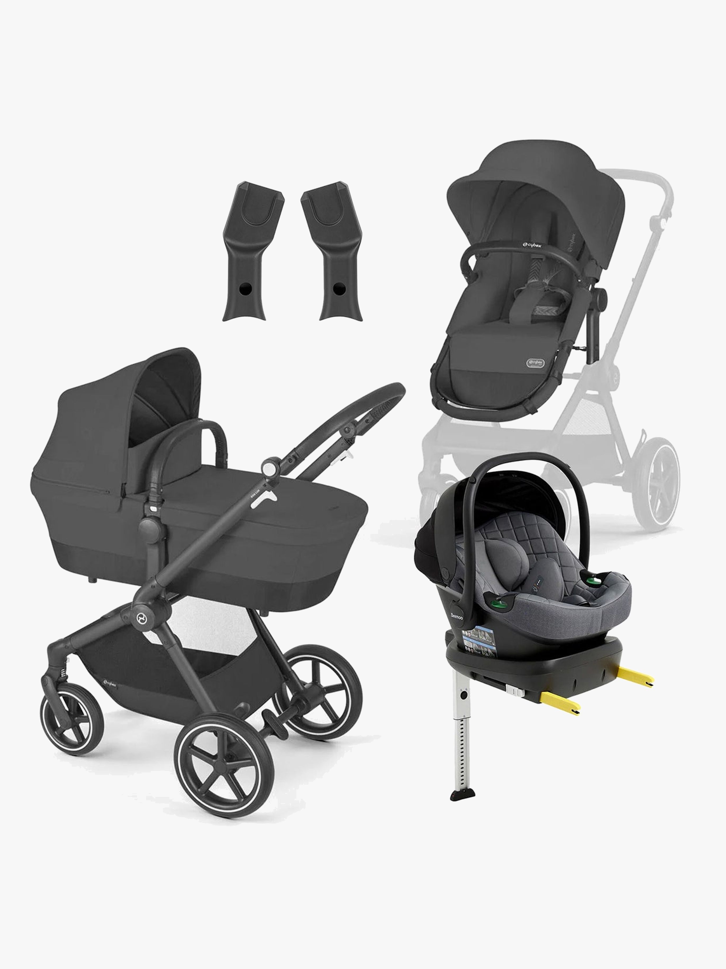 Cybex EOS Lux Kombiwagen inkl. Beemoo Route Babyschale &  Basis, Moon Black/Mineral Grey