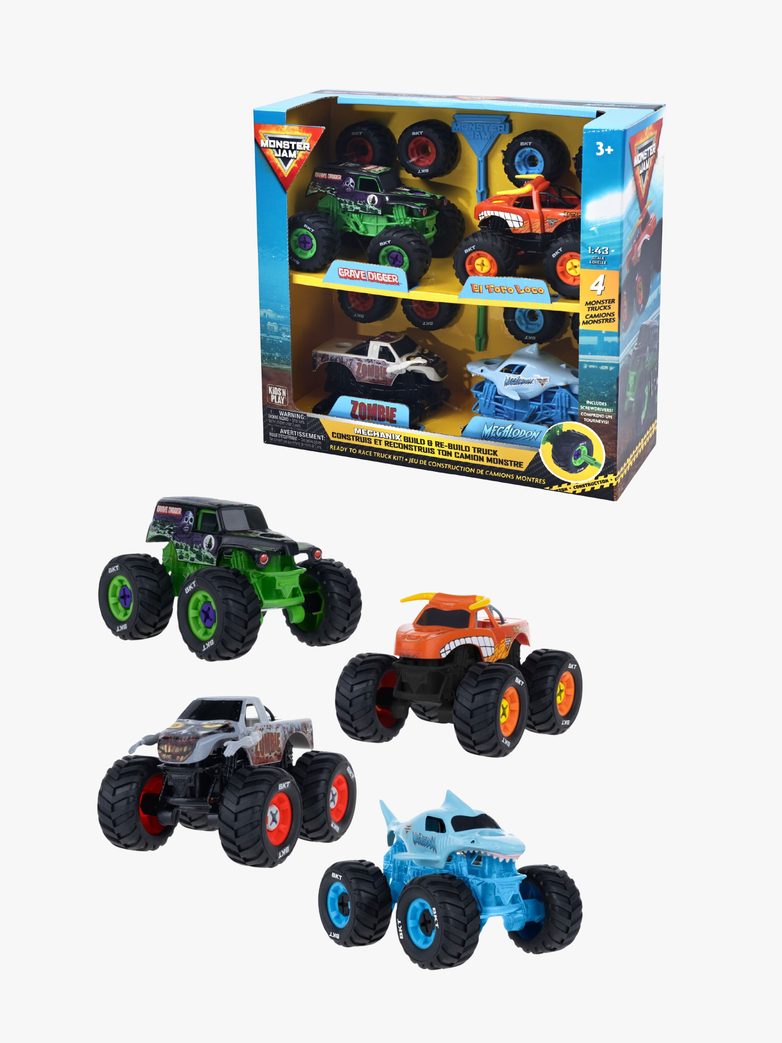 Monster Jam Mechanix Build N ReBuild Fahrzeug 4er-Pack 1:43