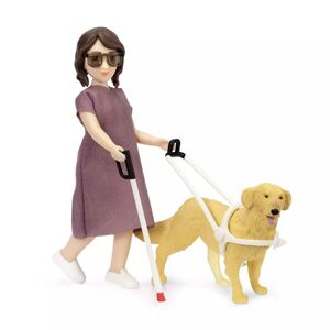 Lundby Puppe mit Blindenstock und Hund