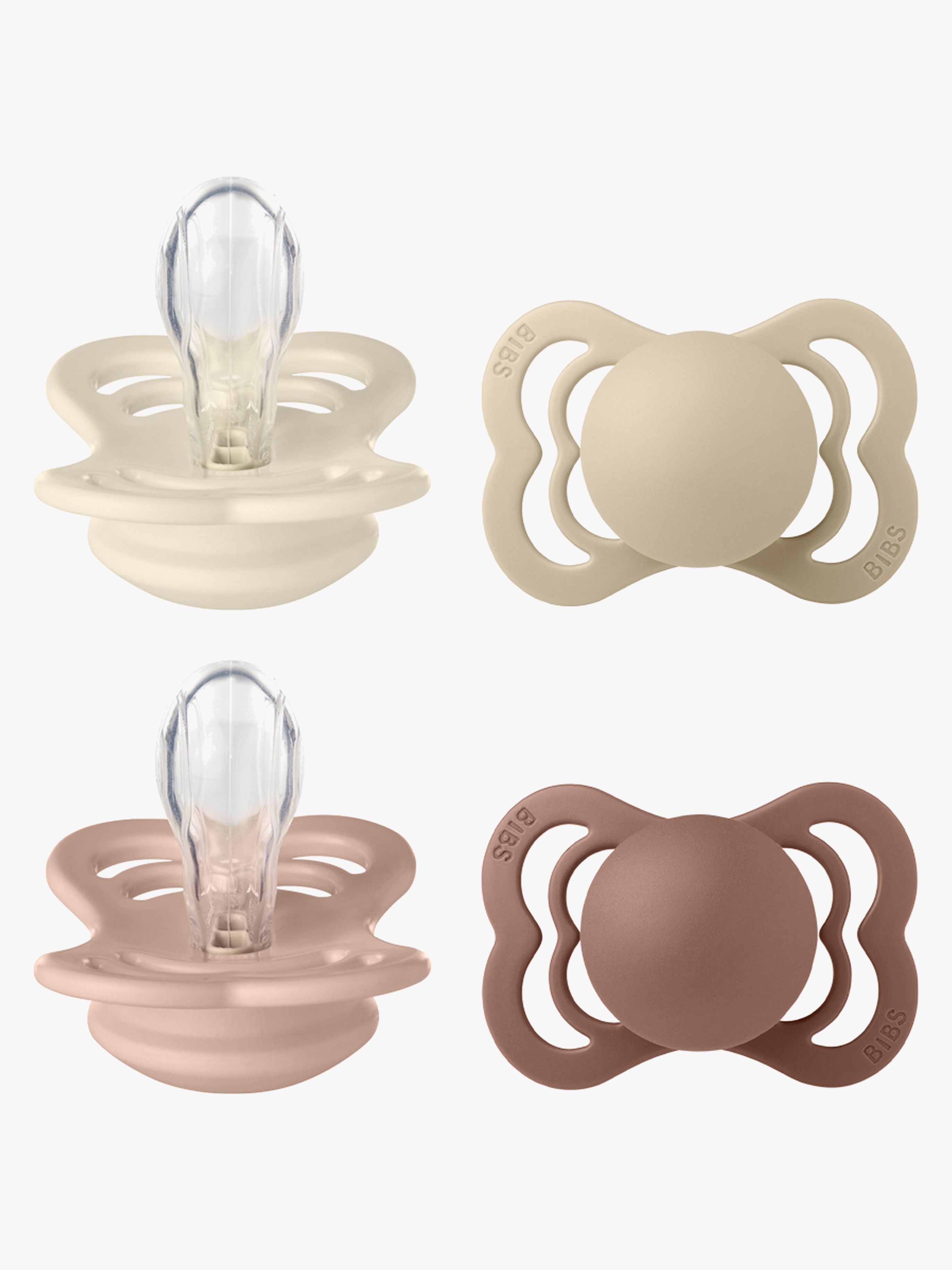 BIBS Supreme Schnuller 4er-Pack Silikon Gr. 1, Ivory/Vanilla/Blush/Woodchuck