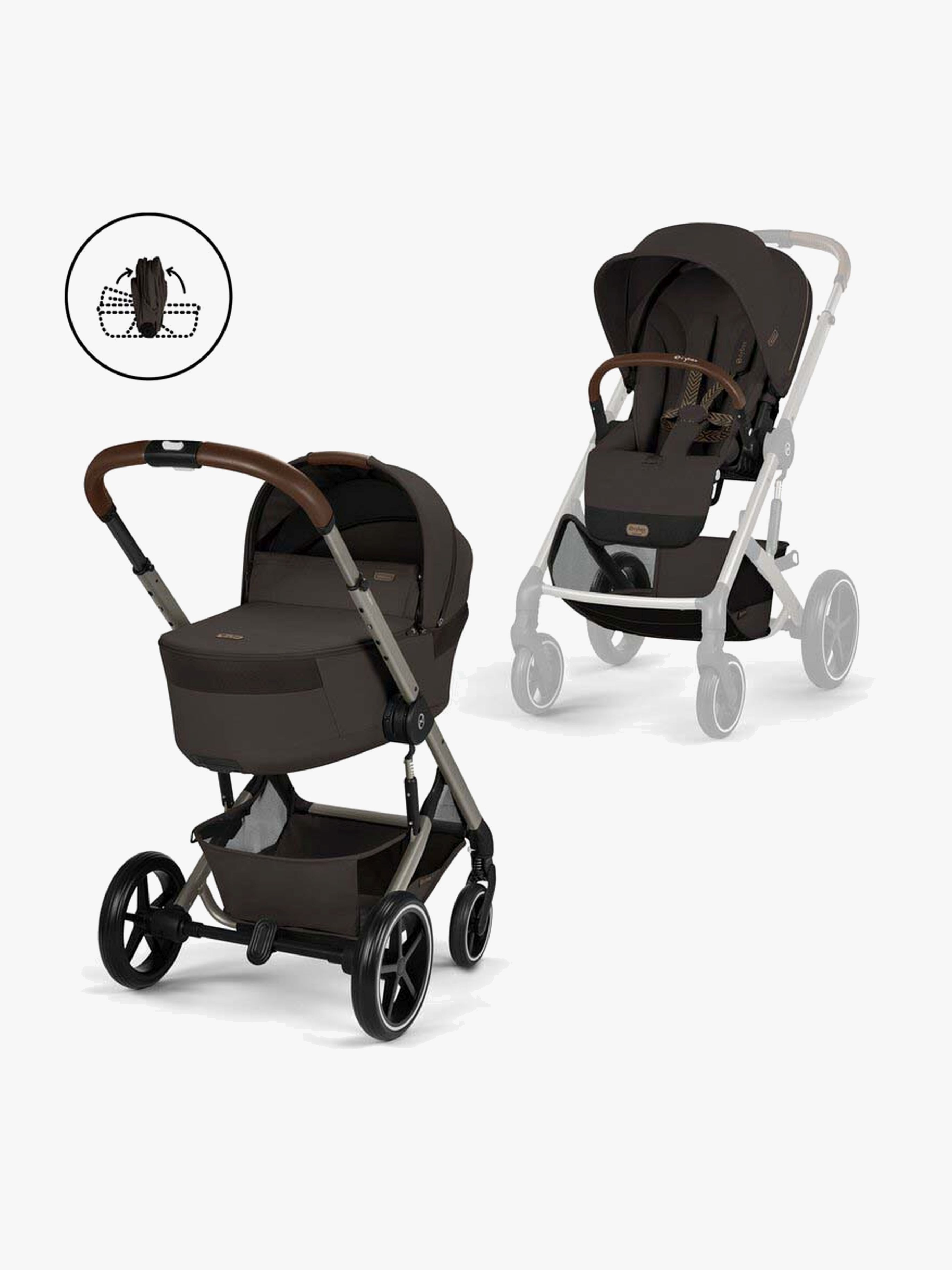 Cybex BALIOS S Lux Kombikinderwagen mit Falt-Liegewanne, Chocolate Brown