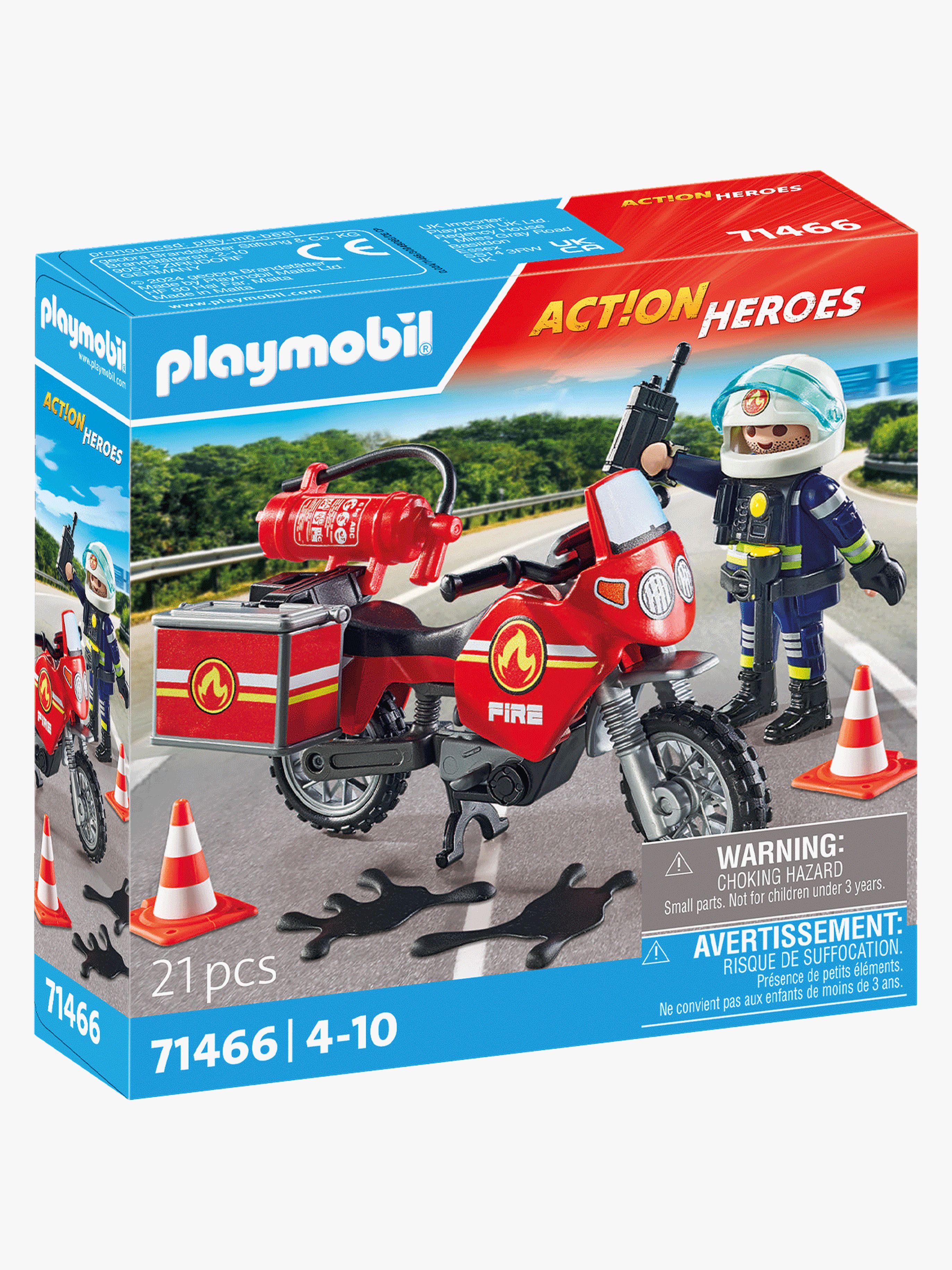 Playmobil 71466 Action Heroes Baukasten Feuerwehrmotorrad am Unfallort