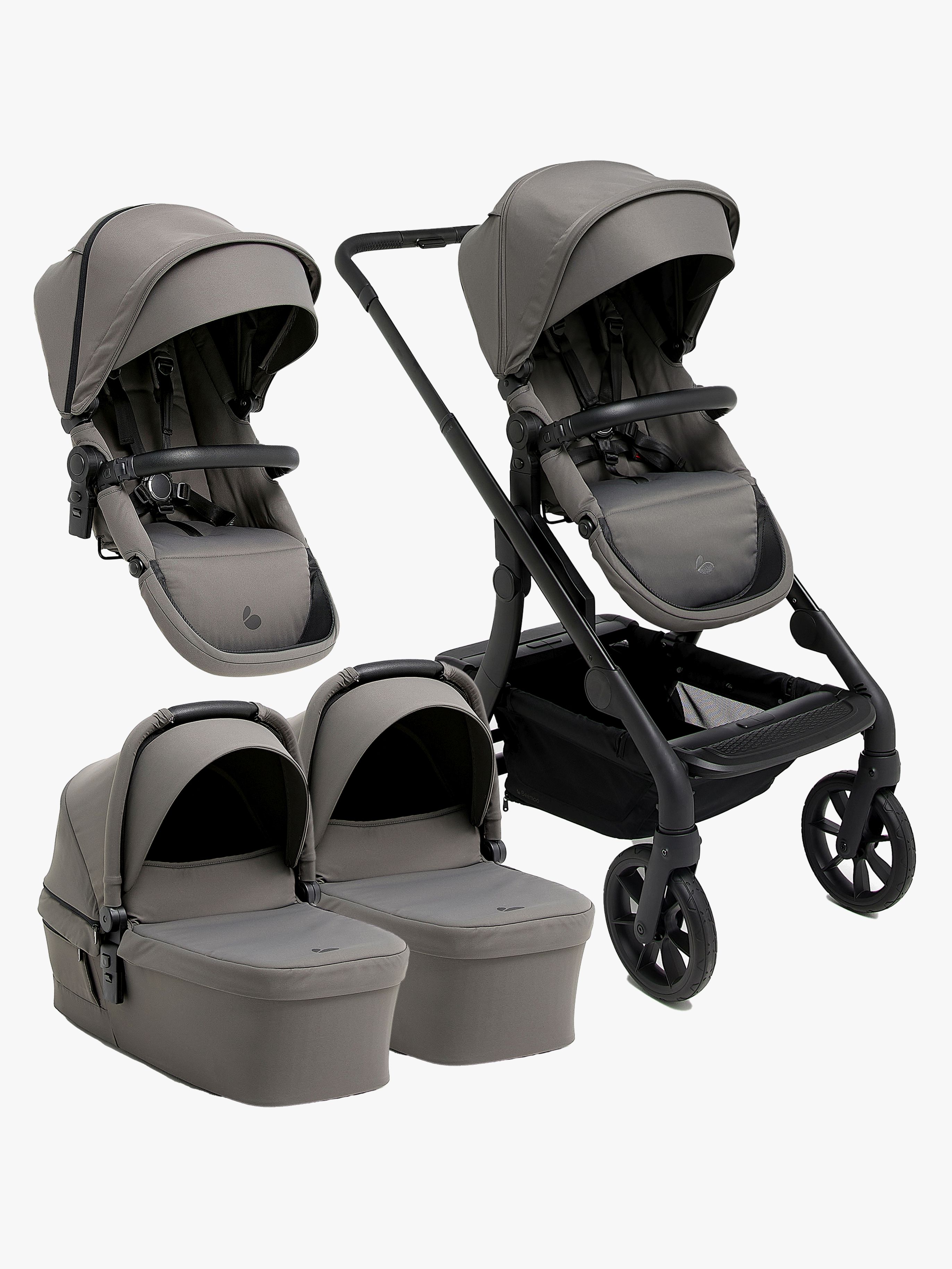 Beemoo Pro Max Geschwisterwagen Inkl. Liegewannen, Mocha Grey, Doppelkinderwagen