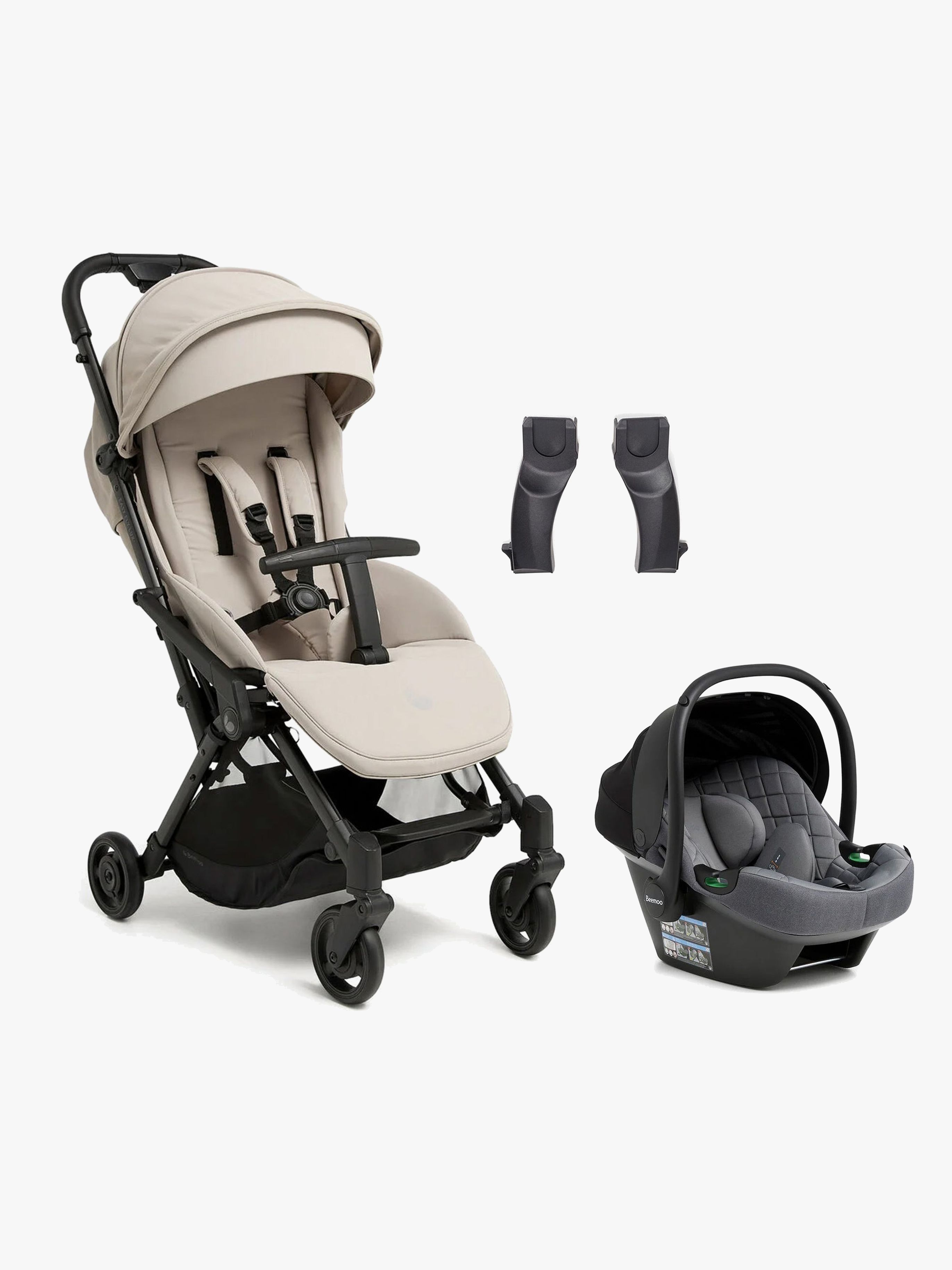 Beemoo Easy Fly Lux 4 Buggy inkl. Route i-Size Babyschale, Sand Beige/Mineral Grey