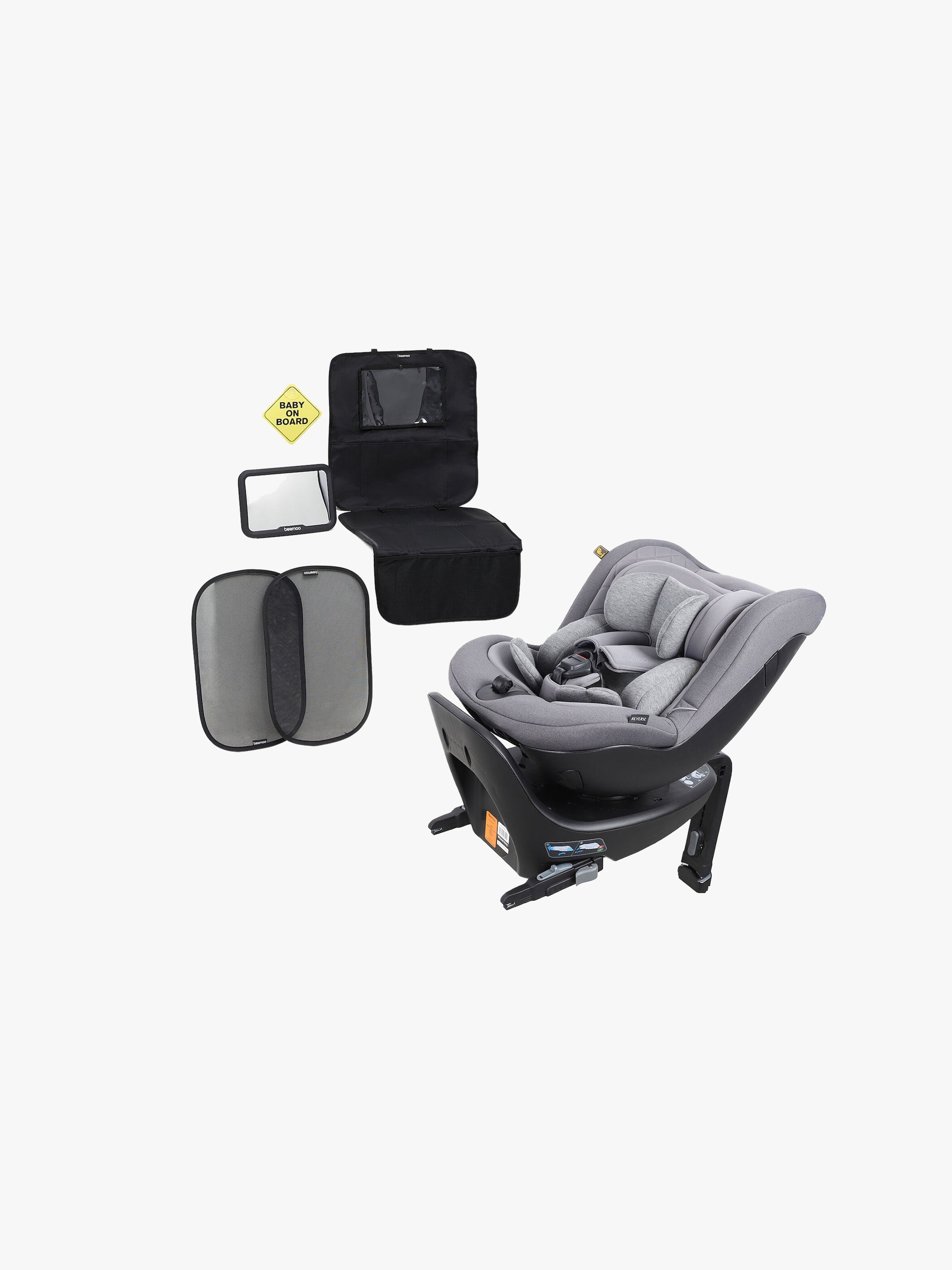 Beemoo Reverse i-Size Rückwärtsgerichteter Kindersitz inkl. Zubehörpaket, Mineral Grey