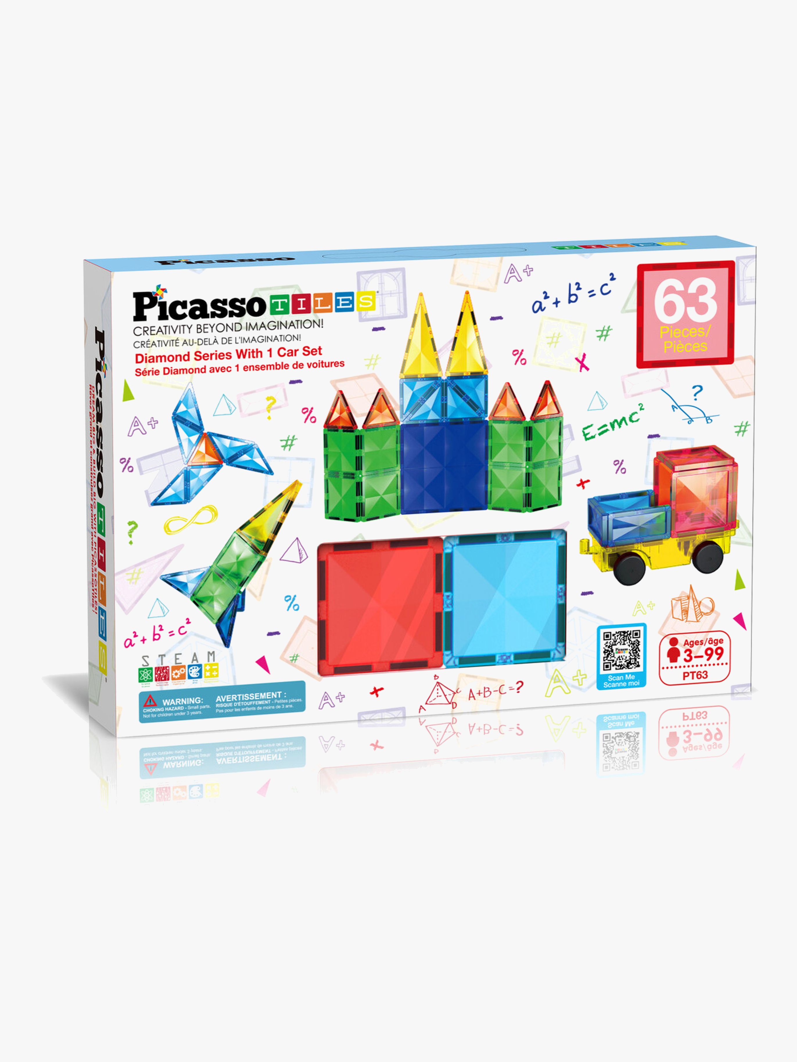 PicassoTiles Diamond Series Magnetischer Bausatz mit Auto 63 Teile