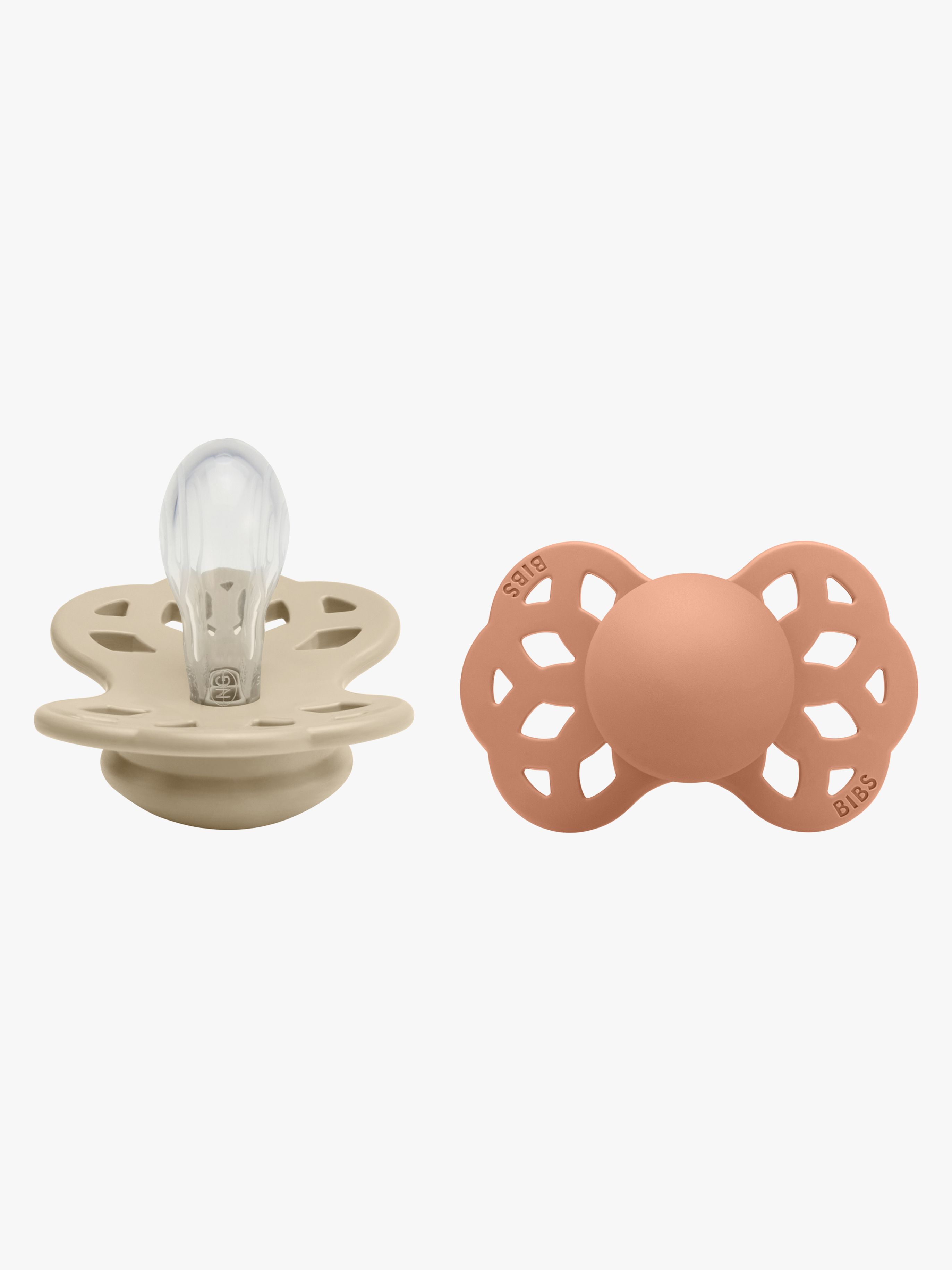 BIBS Infinity Schnuller 2er-Pack Silikon Größe 1 Symmetrisch, Vanilla/Peach