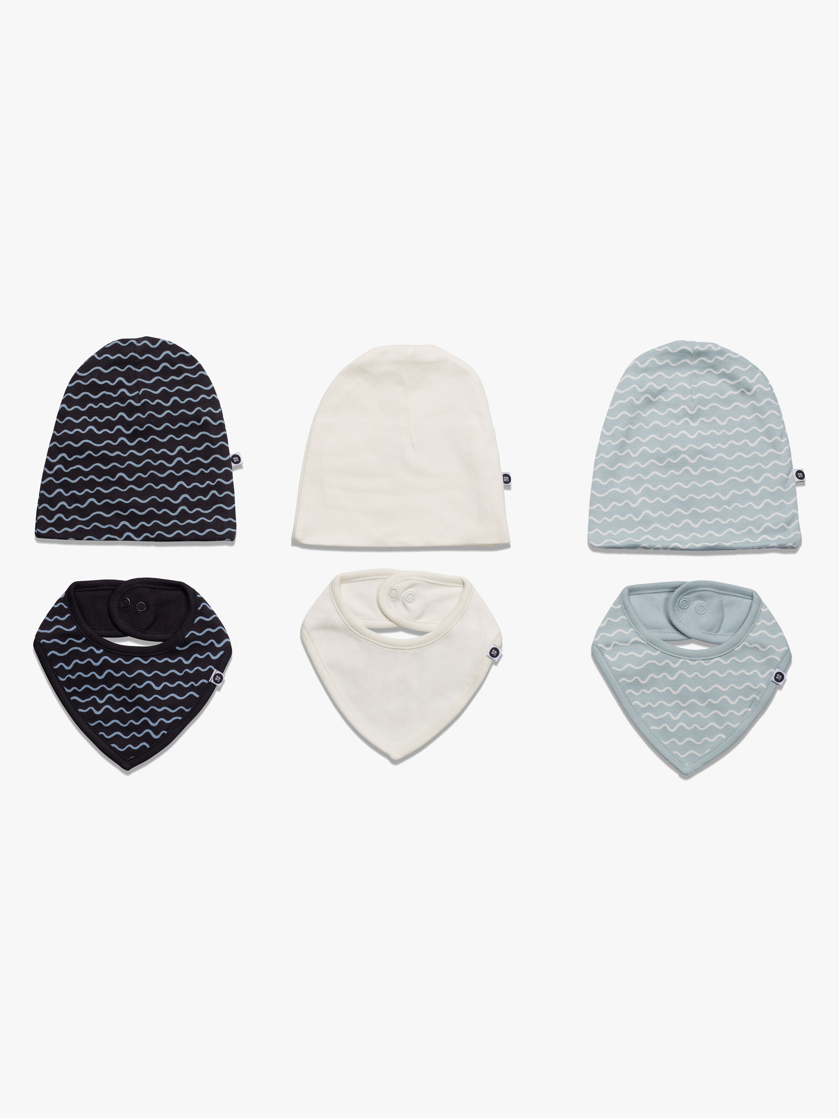 MiniMys Mütze &  Dreieckstuch 6er-Pack Yarn, Cloud Blue 68-74