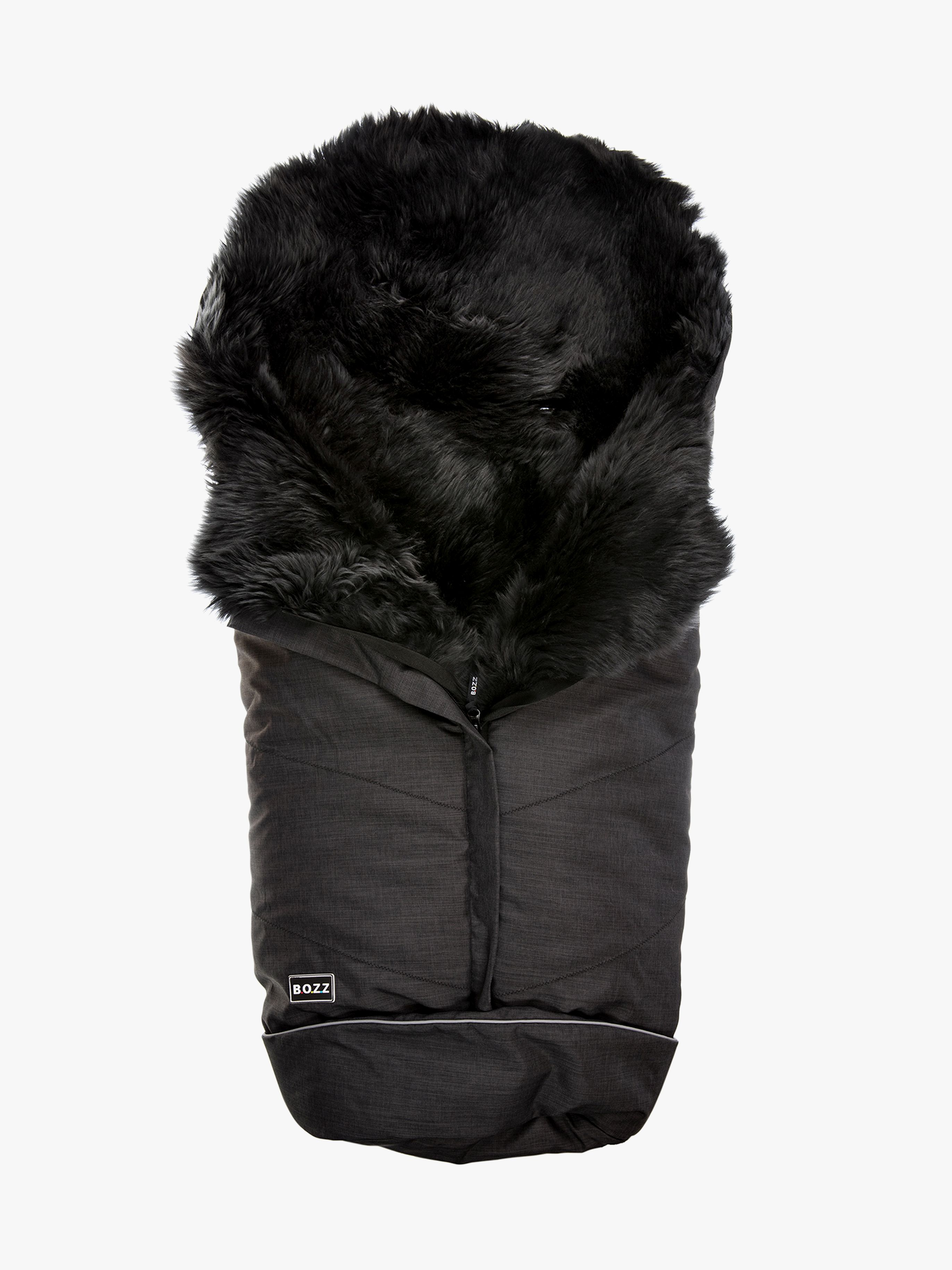 Bozz Lammfell-Fußsack Langhaarig, Black Melange/Grey