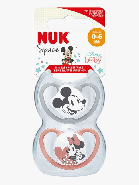 NUK Space Micky Maus Schnuller 2er-Pack Silikon Größe 1, Red/Grey