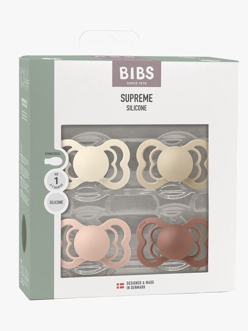 BIBS Supreme Schnuller 4er-Pack Silikon Gr. 1, Ivory/Vanilla/Blush/Woodchuck