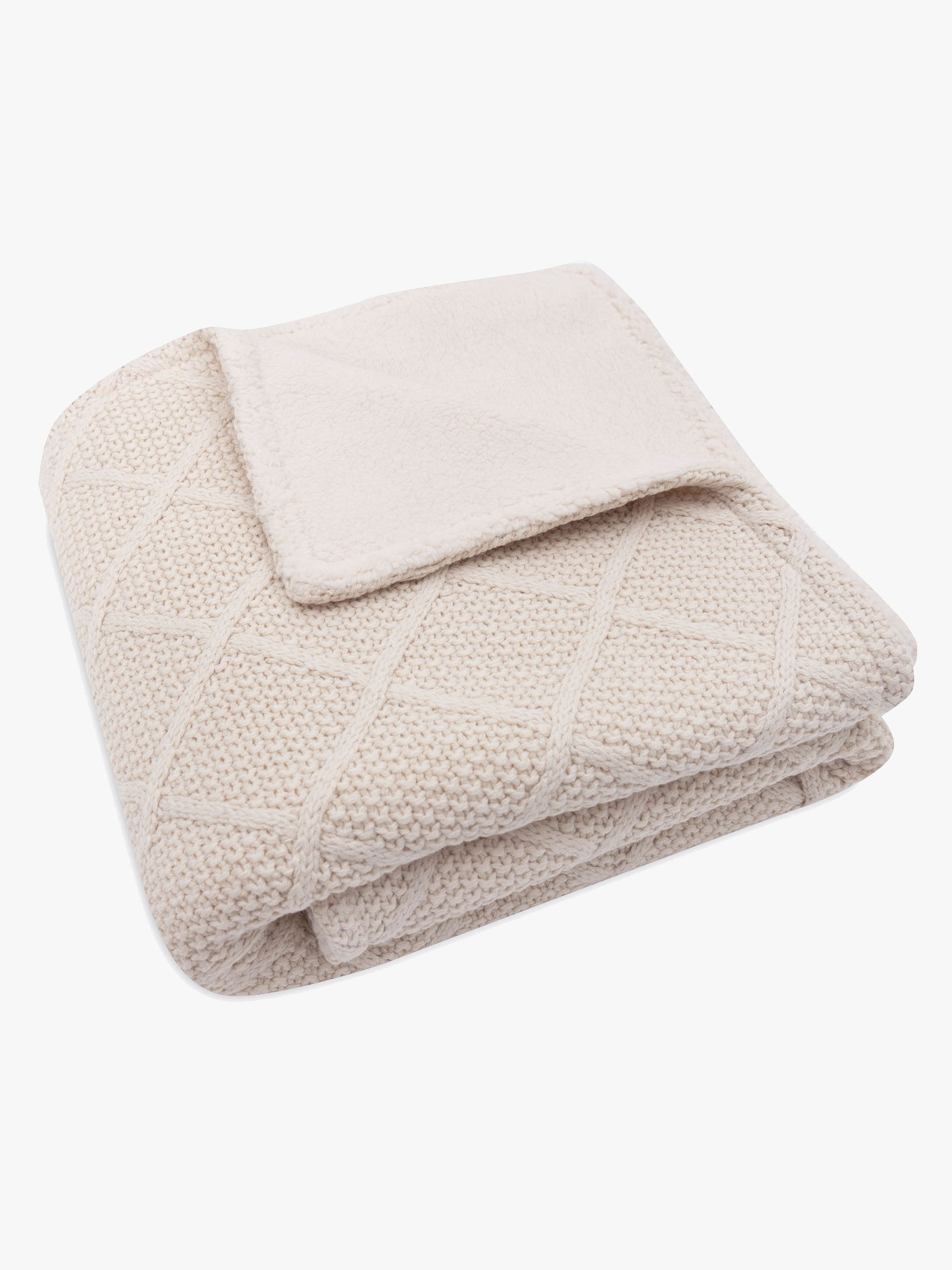 Jollein Strick-Decke Karomuster mit Teddy-Fleece, Oatmeal