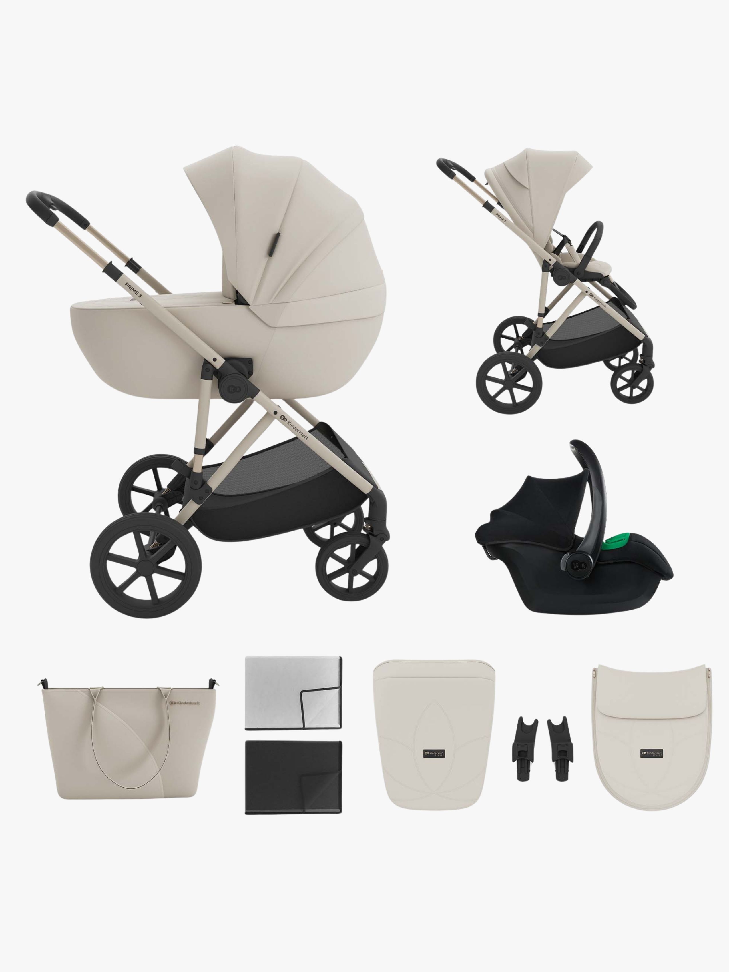 Kinderkraft Prime 3  3-in-1 Kombikinderwagen, Sand Dune, Kinderwagen, 2 in 1
