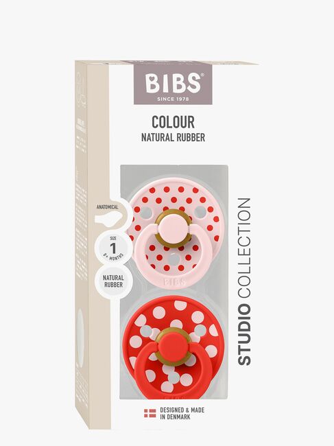 BIBS Studio Colour Polka Schnuller 2er-Pack Latex Größe 1 Anatomisch, Blossom/Candy Apple