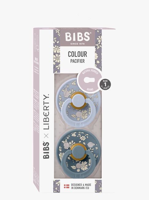 BIBS x Liberty Colour Schnuller 2er-Pack Latex Größe 1 Rund, Capel/Dusty Blue Mix