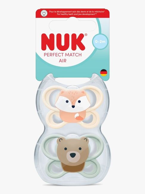 NUK Perfect Match Air Schnuller 2er-Pack Größe 0, Fox/Bear