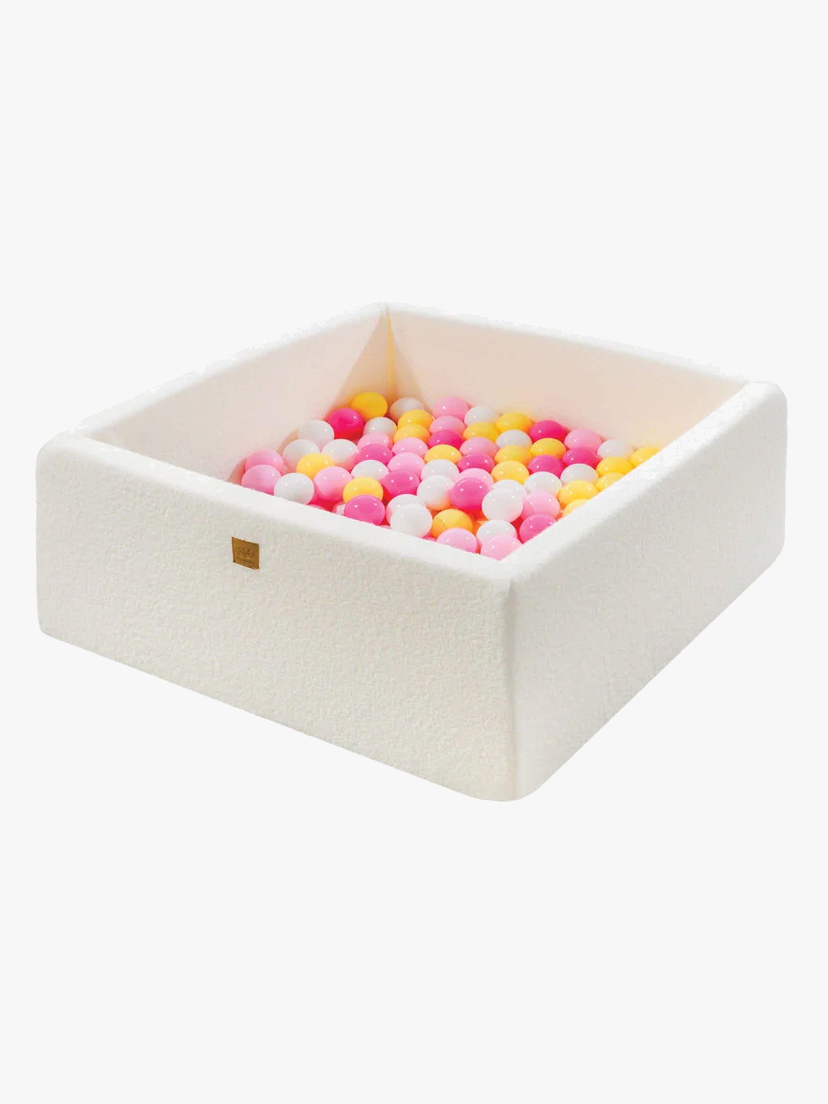 MeowBaby Boucle Square Bällebad, White/Pastel Pink/Light Pink/Pastel Yellow