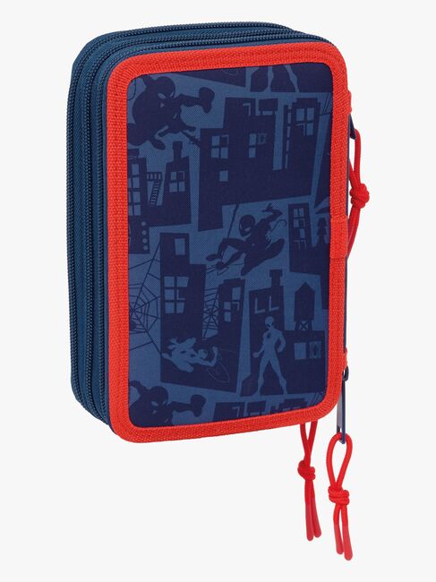 Marvel Spider-Man Gefülltes Dreifach-Federmäppchen 37 Teile, Blau