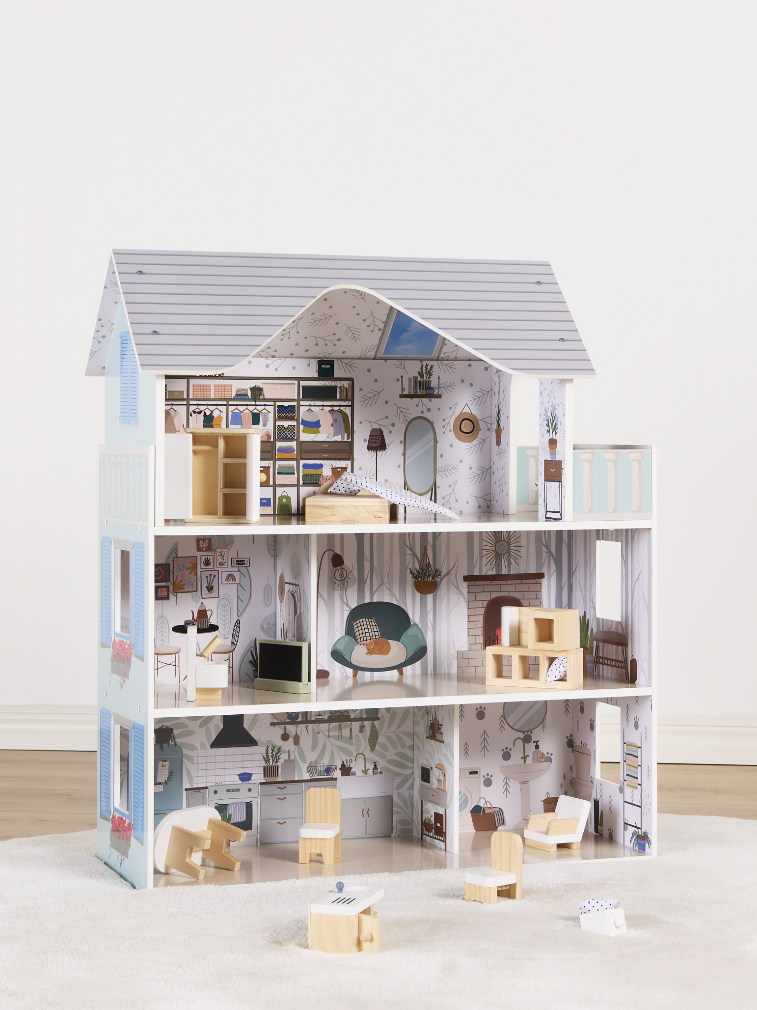 Sarah Puppenhaus, Blau, Holz