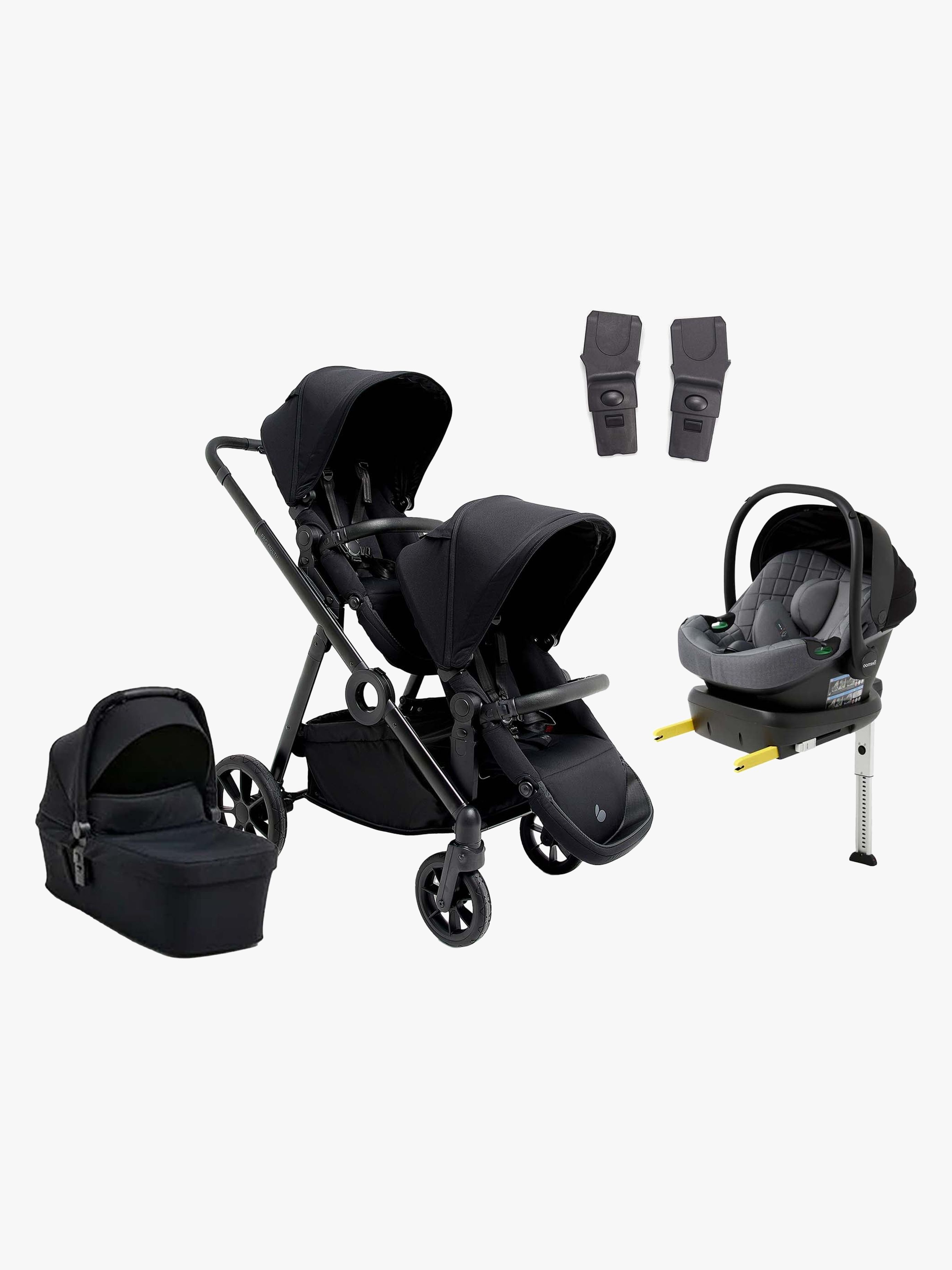 Pro Multi 2 Geschwisterwagen inkl. Route i-Size Babyschale & Basis, Coffee Black / Mineral Grey, Doppelkinderwagen