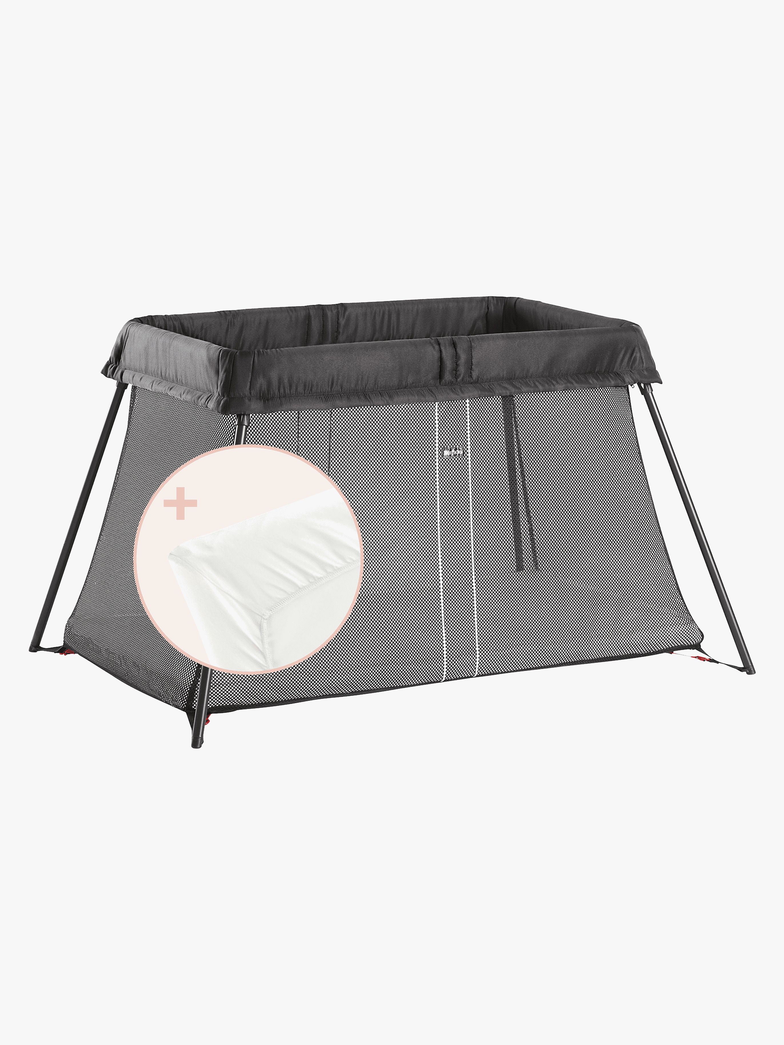 BabyBjörn Light Reisebett mit Spannbetttuch, Schwarz