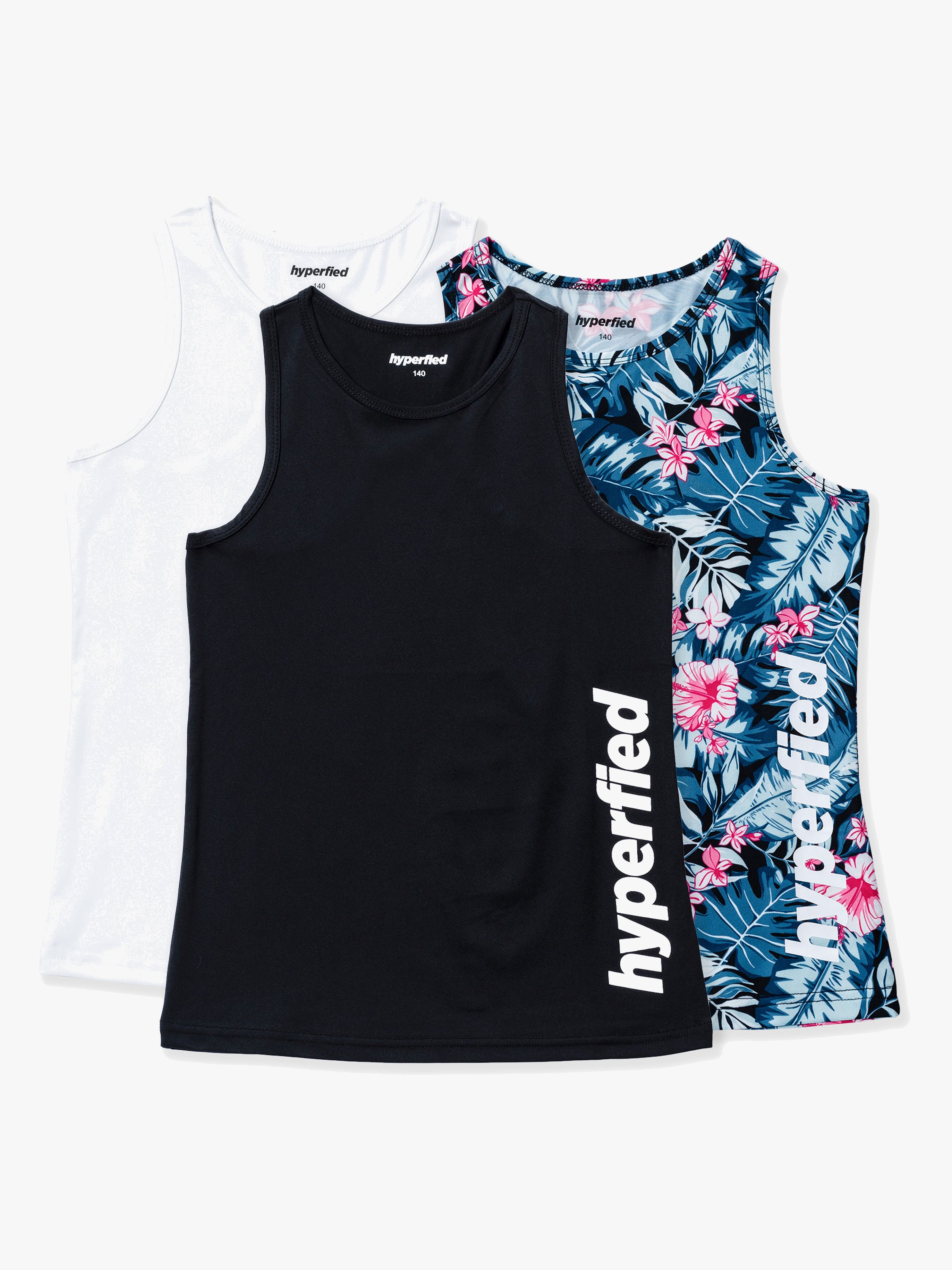 Split Tanktop 3er Pack, Black / White / Tropical Flower 170