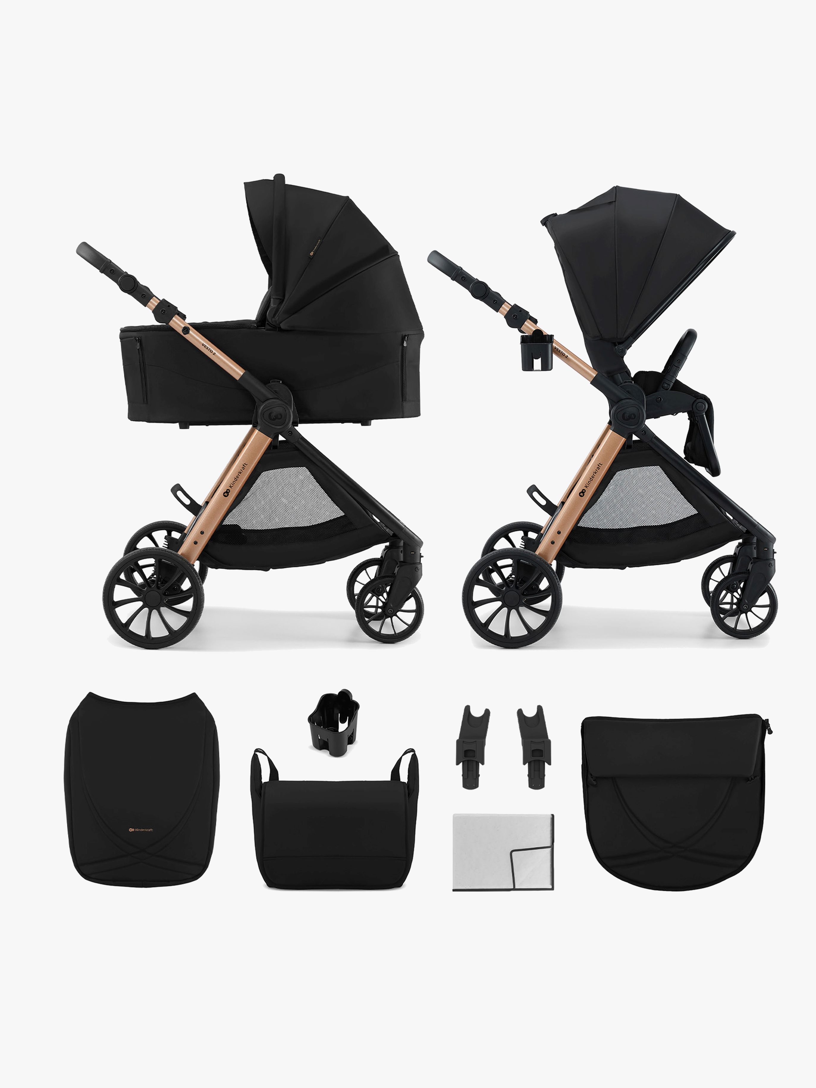 Kinderkraft Vesto 2 2-in-1 Kombikinderwagen, Black, Kinderwagen, 2 in 1