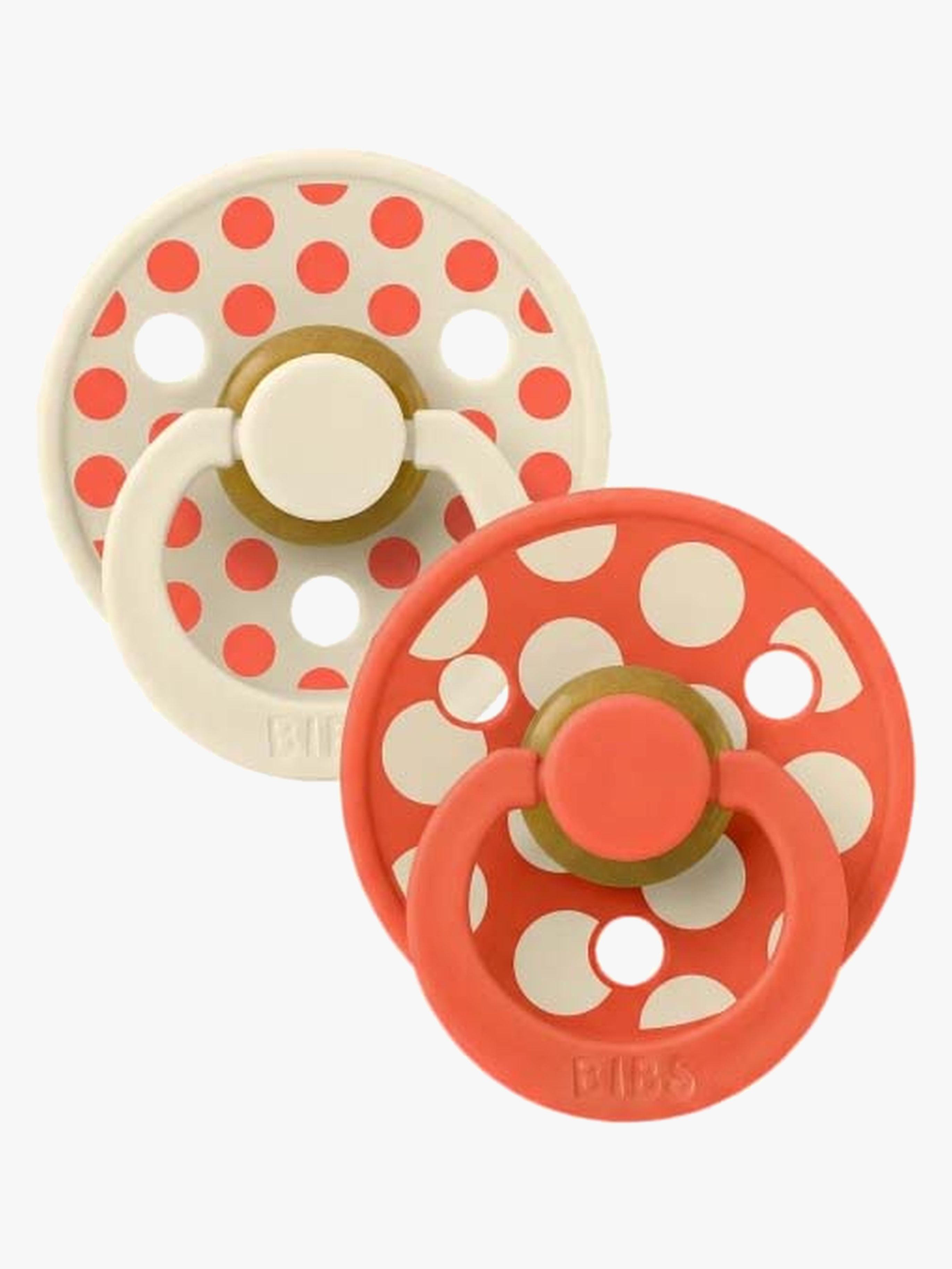 BIBS Studio Colour Schnuller 2er-Pack Polka Mix Latex Gr. 2, Ivory/Tango