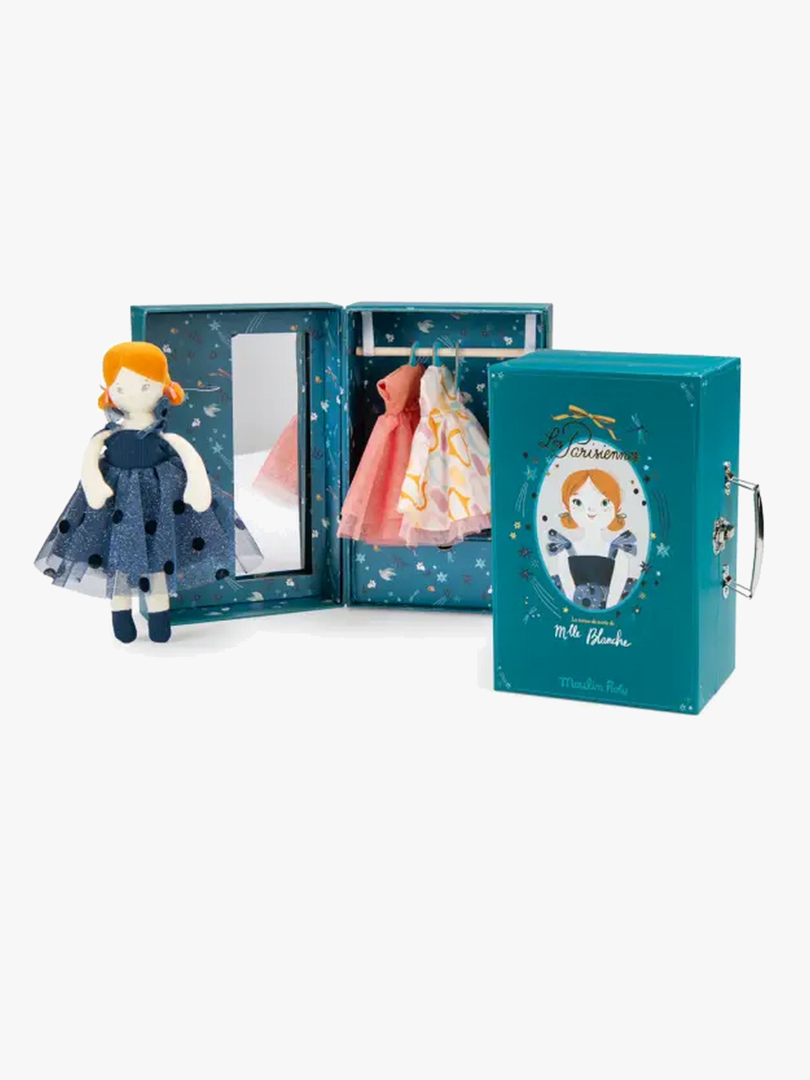 Moulin Roty Schrankkoffer mit Puppe und Festkleidung