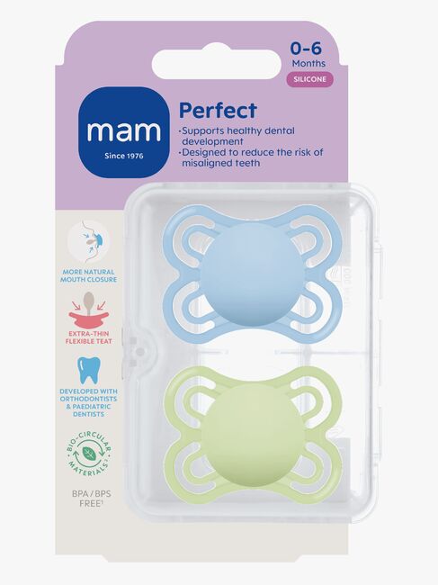 MAM Perfect Schnuller Silikon 2er-Pack 0-6m, Blau