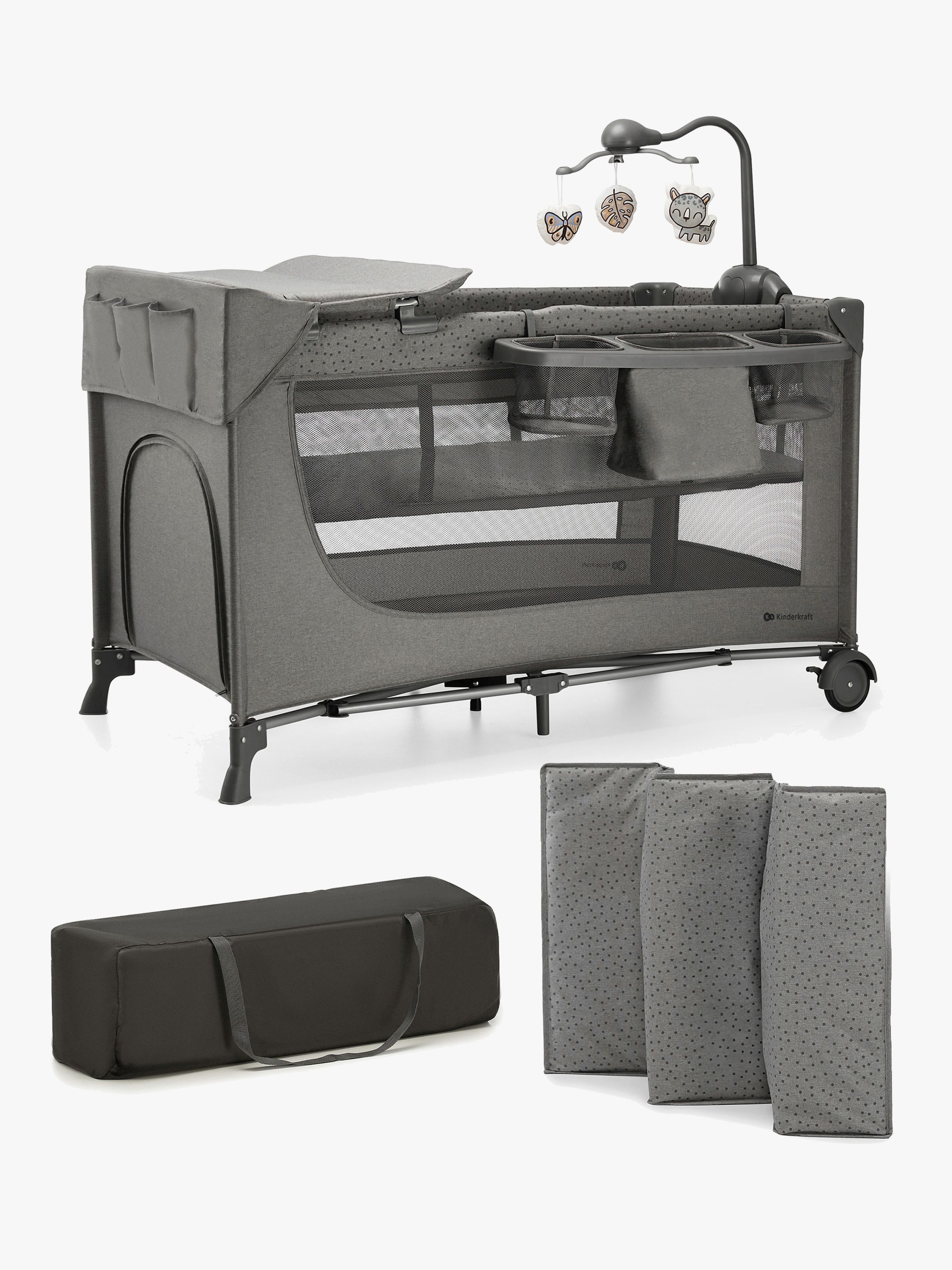 Kinderkraft JOY 2 Reisebett mit Zubehör, Dark Grey