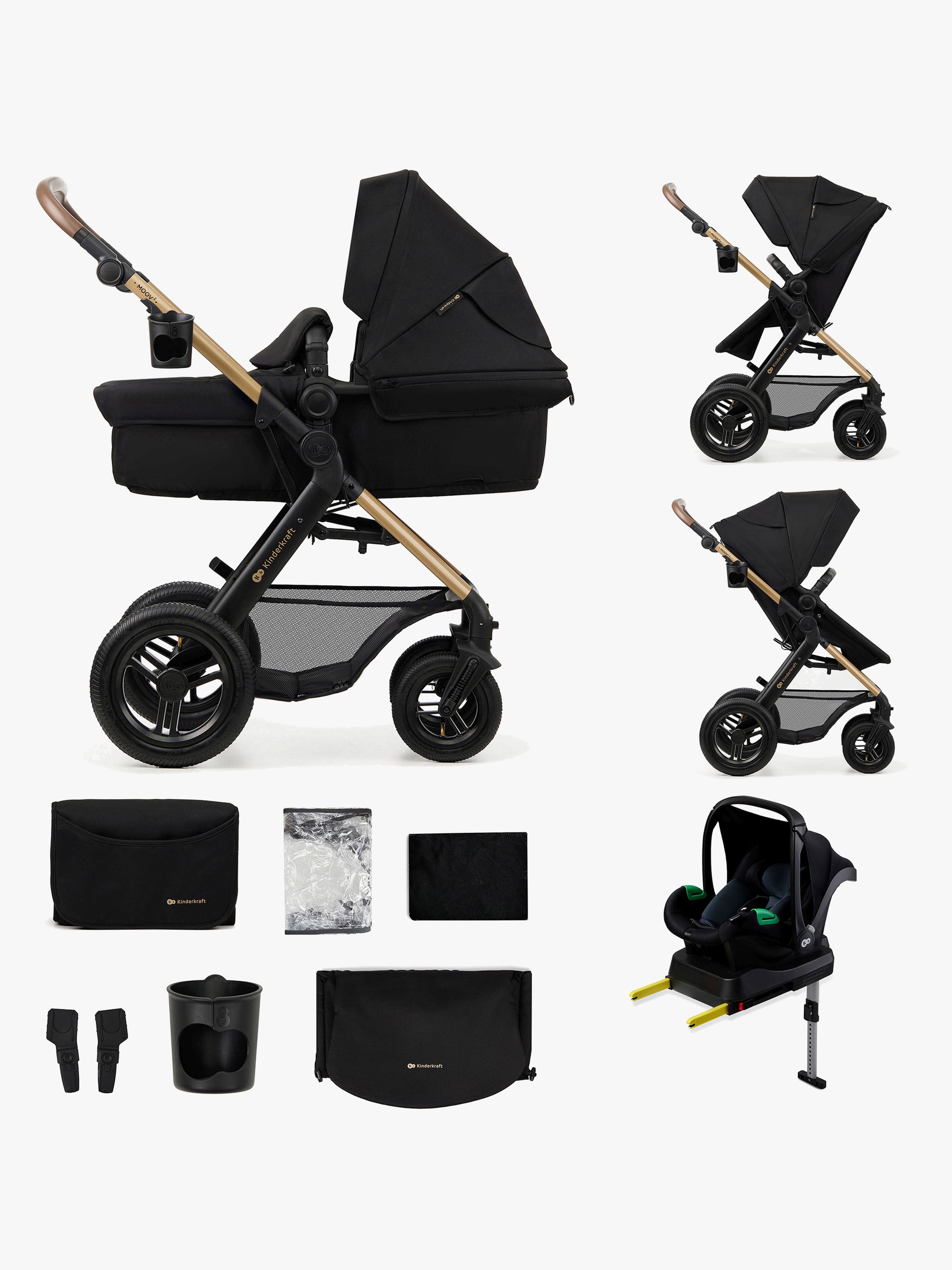 MOOV 2 4-in-1 Air Kombikinderwagen, Pure Black, Kinderwagen, 2 in 1