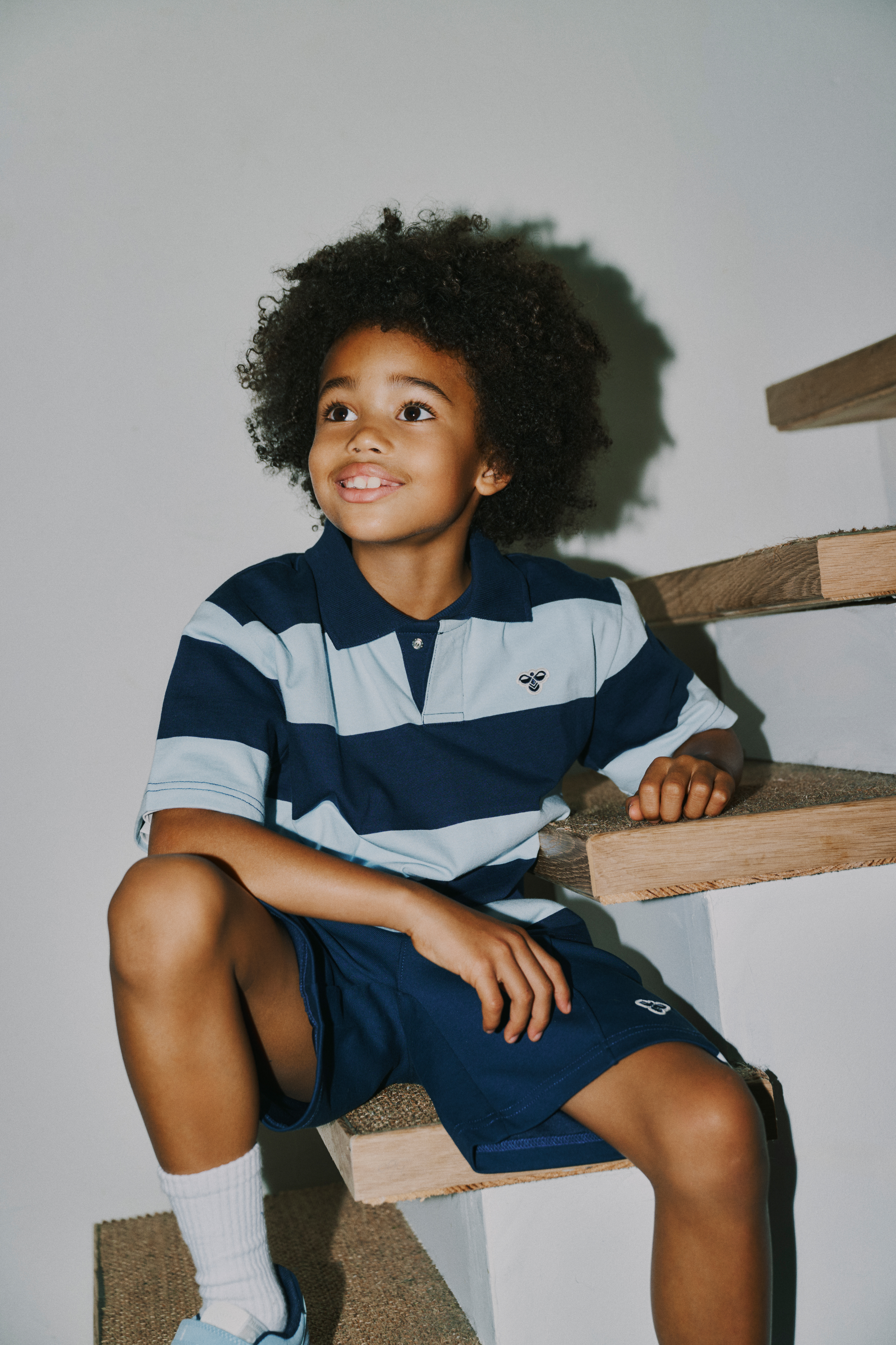 JR Loose Striped Polohemd, Dress Blue, 158-164