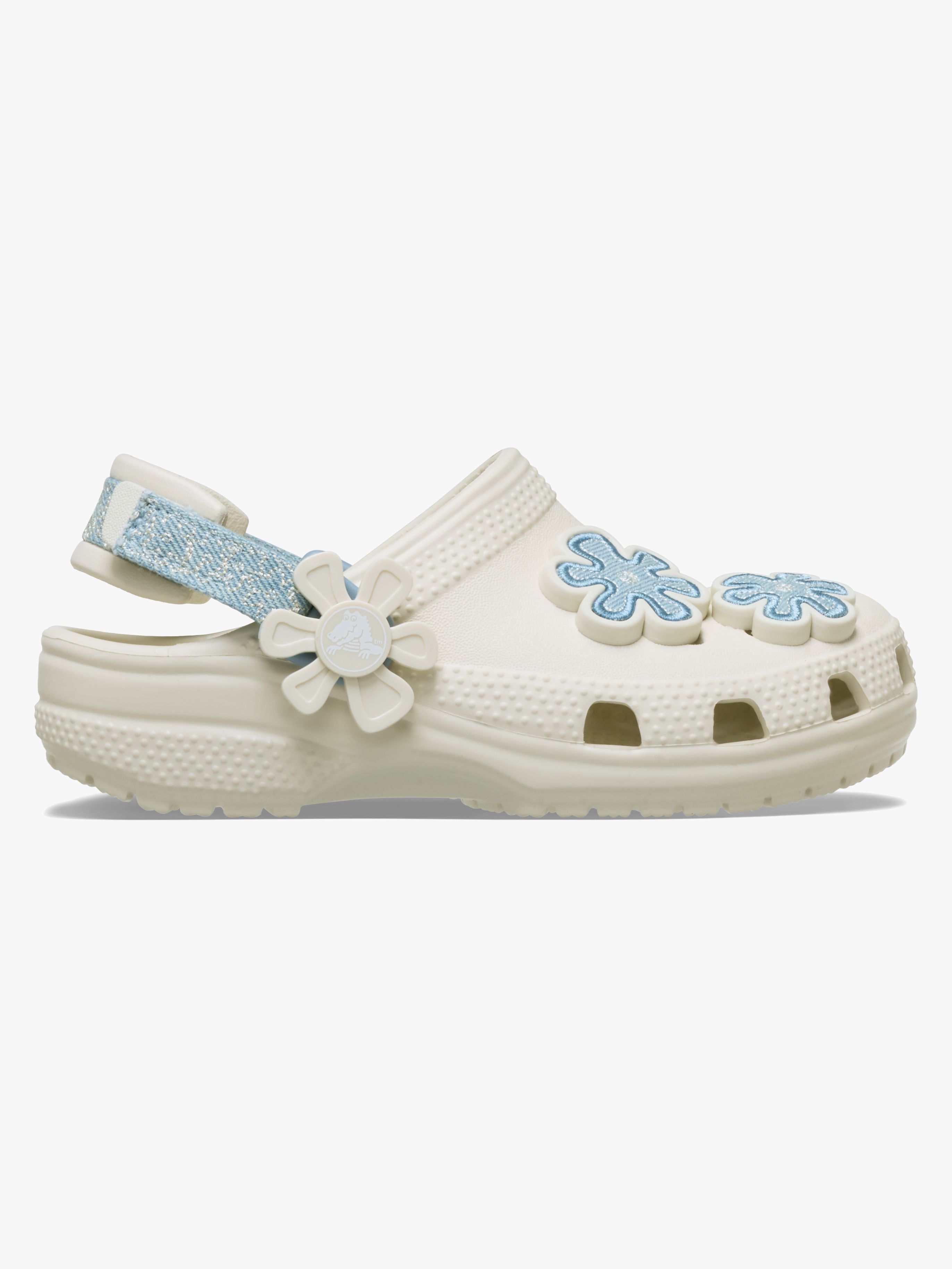 Crocs Classic Denim Flower Kids Pantoffeln, Summit White, 22-23