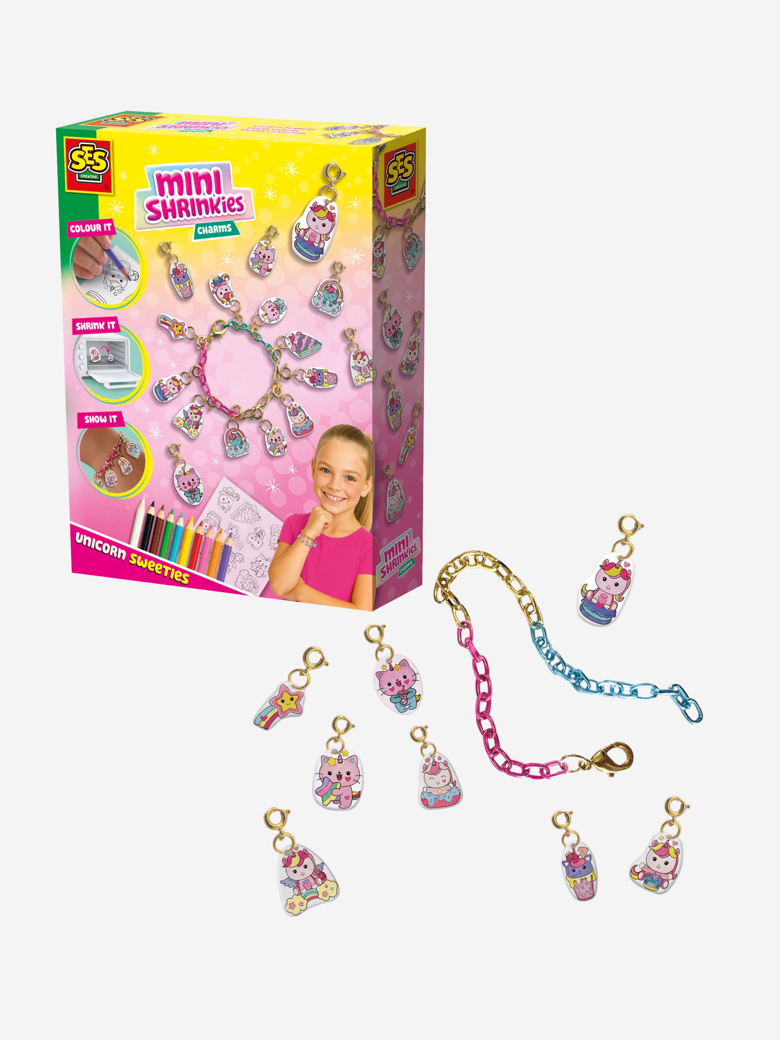 SES Creative Mini Shrinkies Bastelset Anhänger Einhörner