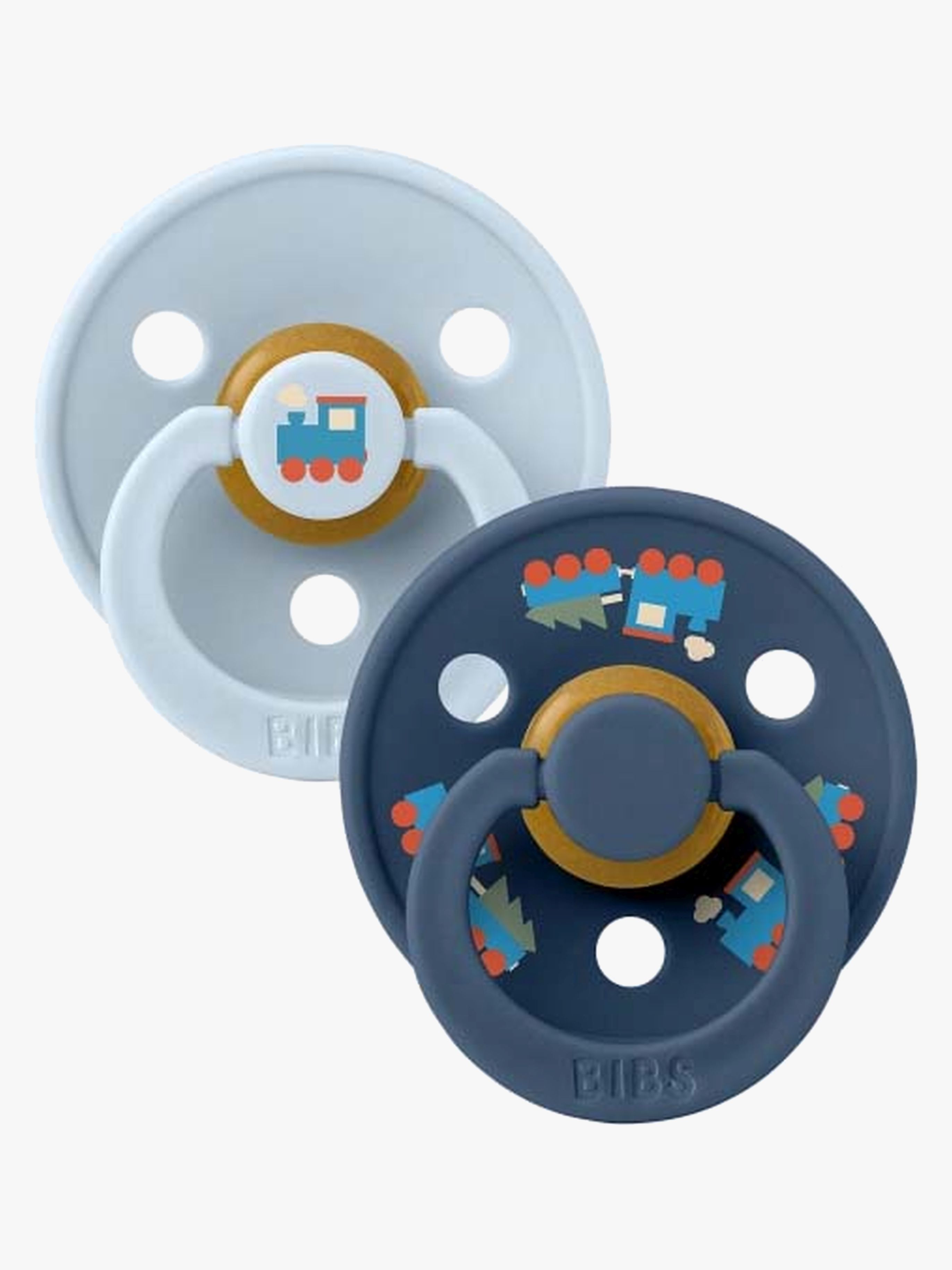BIBS Colour Schnuller Holiday Train 2er-Pack Latex Gr. 2, Baby Blue/Steel Blue