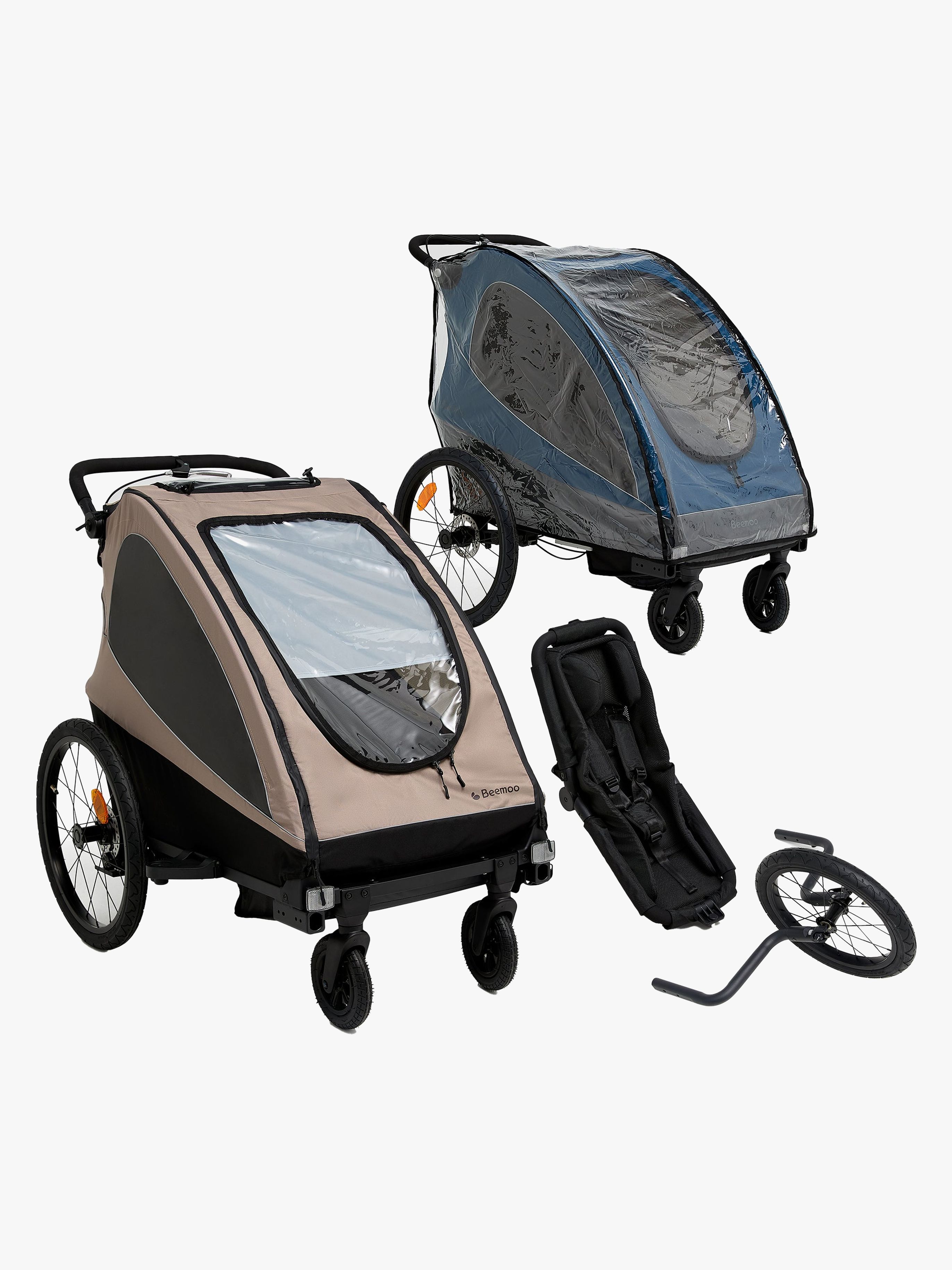 Beemoo Activity Sport Fahrradanhänger Inkl. Newborn Set, Jogging-Set &  Regenschutz, Beige