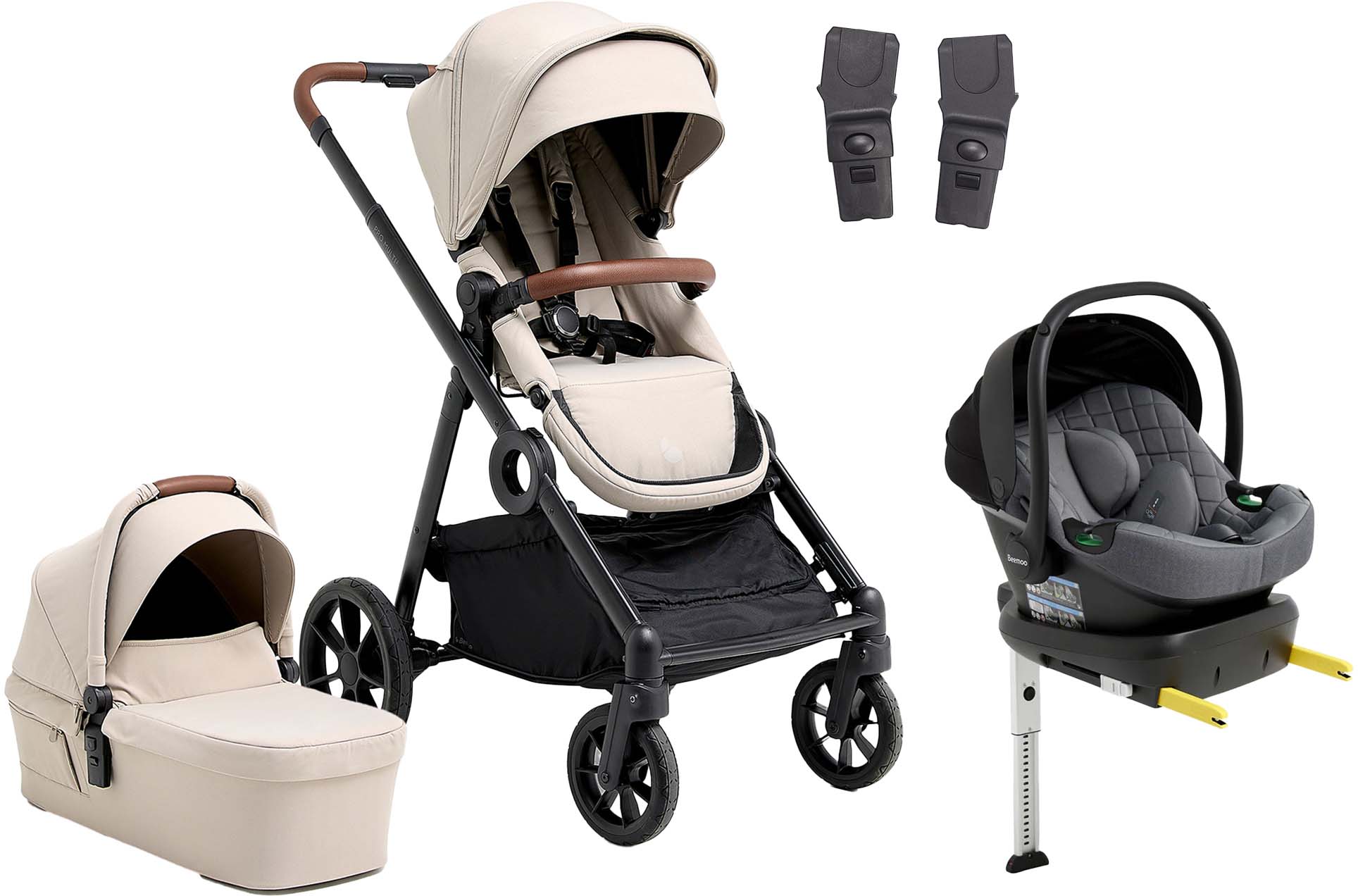 Pro Multi 2 Kombiwagen inkl. Route i-Size Babyschale & Basis, Latte Beige / Mineral Grey